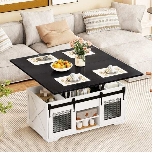 3-in-1 Convertible Dining Table with and 3 Hidden Storage Compartments-Black & White 3-in-1 Convertible Dining Table with and 3 Hidden Storage Compartments-Black & White