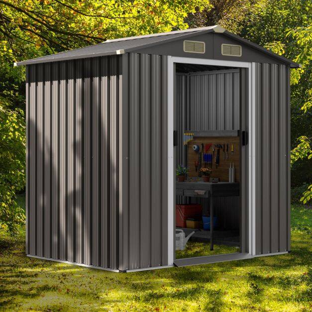 6 x 4 jalga (1,8 x 1,2 meetri) suurune metallist hoiukuur ventilatsiooniga lükandustega – helehall