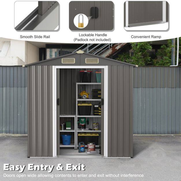 6 x 4 jalga (1,8 x 1,2 meetri) suurune metallist hoiukuur ventilatsiooniga lükandustega – helehall