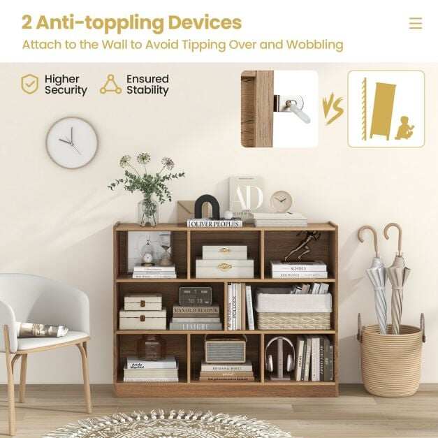 3-tasandiline avatud raamaturiiuliga hoiukapp 8 sahtliga - naturaalne