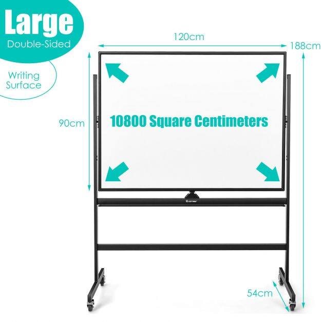 Mobiilne suur magnetiline pööratav tahvel, 360° pööratav, 90 x 120 cm, must + valge