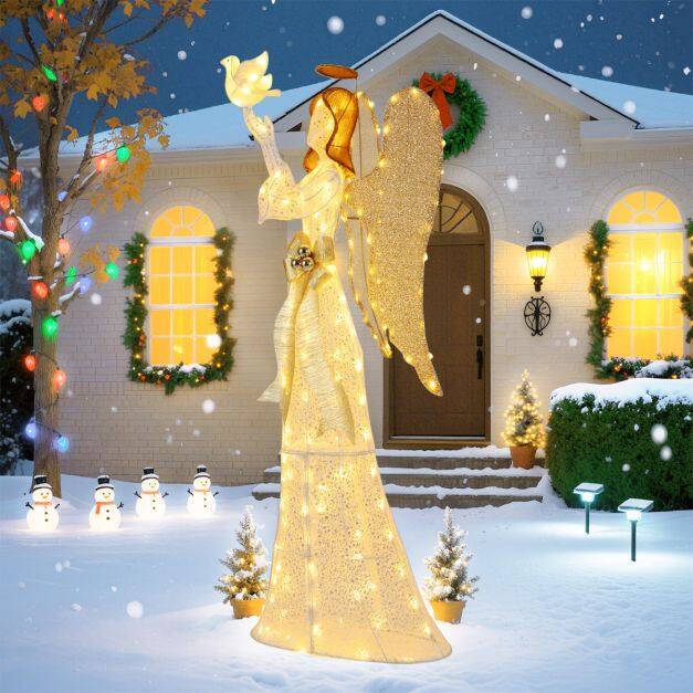 3D Lighted Angel Christmas Decoration with Pigeon and Golden Wings 3D Lighted Angel Christmas Decoration with Pigeon and Golden Wings