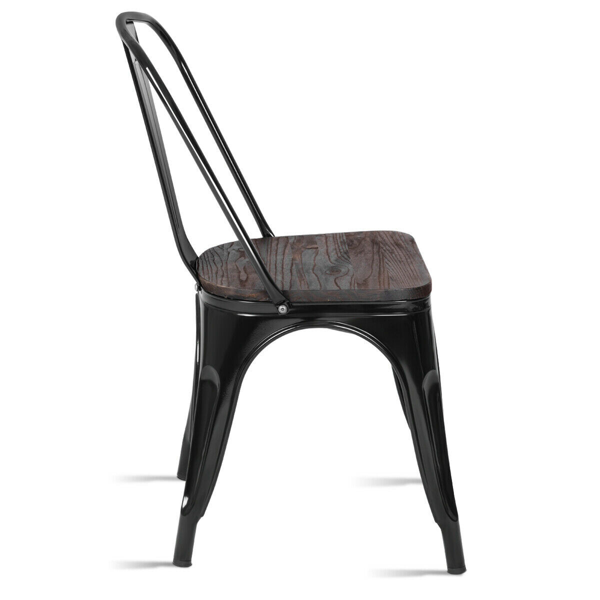 46 cm kõrgune virnastatav metallist puidust söögitoolide komplekt – must