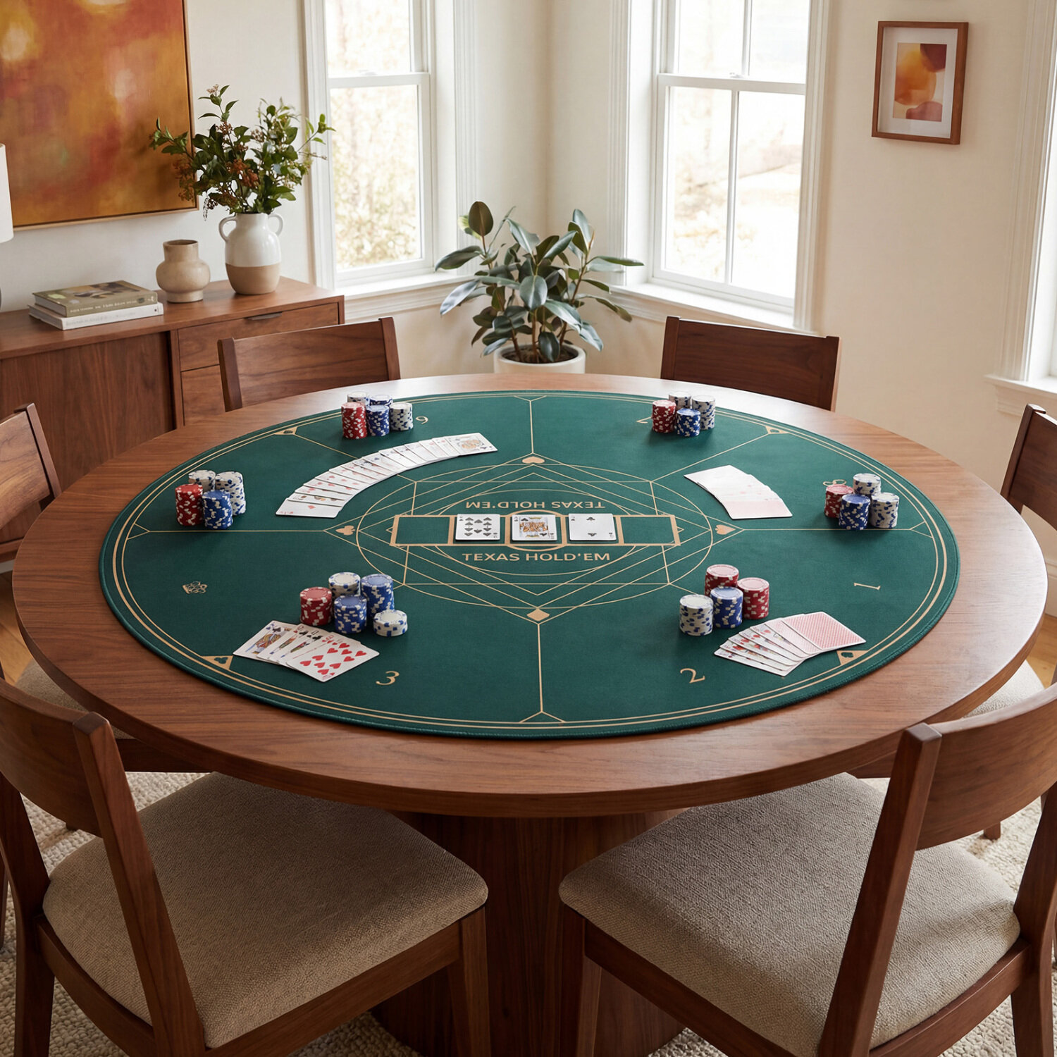 Ümmargune Texas Hold'emi pokkerimatt 119 cm kandekotiga 8 mängijale - roheline