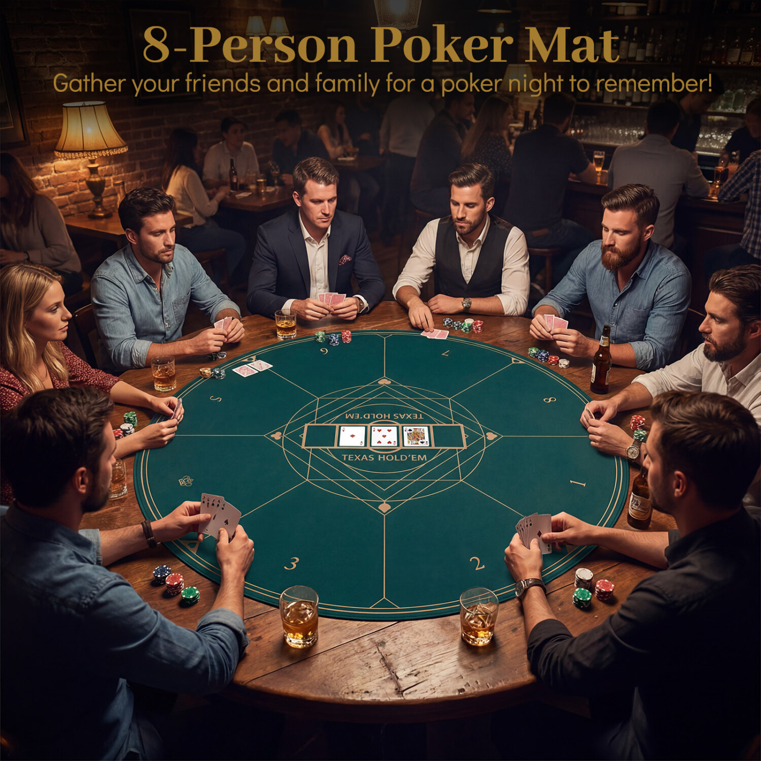 Ümmargune Texas Hold'emi pokkerimatt 119 cm kandekotiga 8 mängijale - roheline