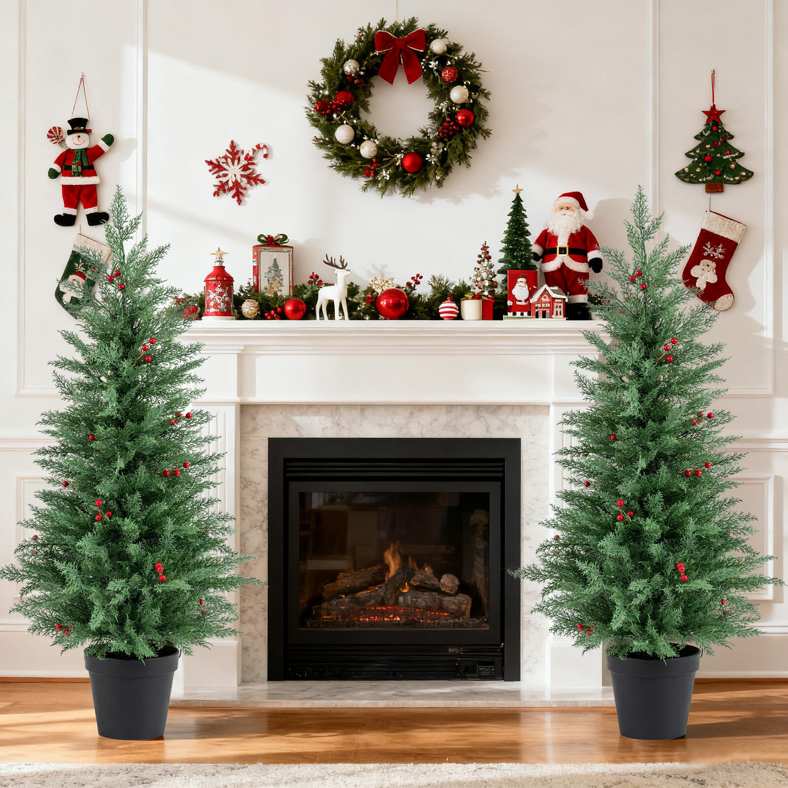 4 FT Pre-lit Christmas Trees with 70 Warm White LED Lights and 173 Branch Tips 2 Pack 4 FT Pre-lit Christmas Trees with 70 Warm White LED Lights and 173 Branch Tips 2 Pack