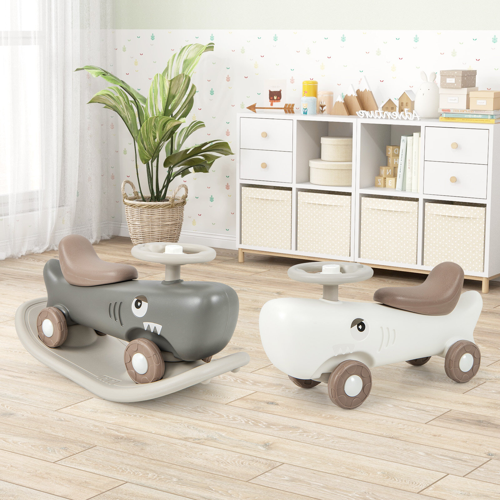 Convertible Rocking Horse and Sliding Car with Detachable Balance Board-White Convertible Rocking Horse and Sliding Car with Detachable Balance Board-White