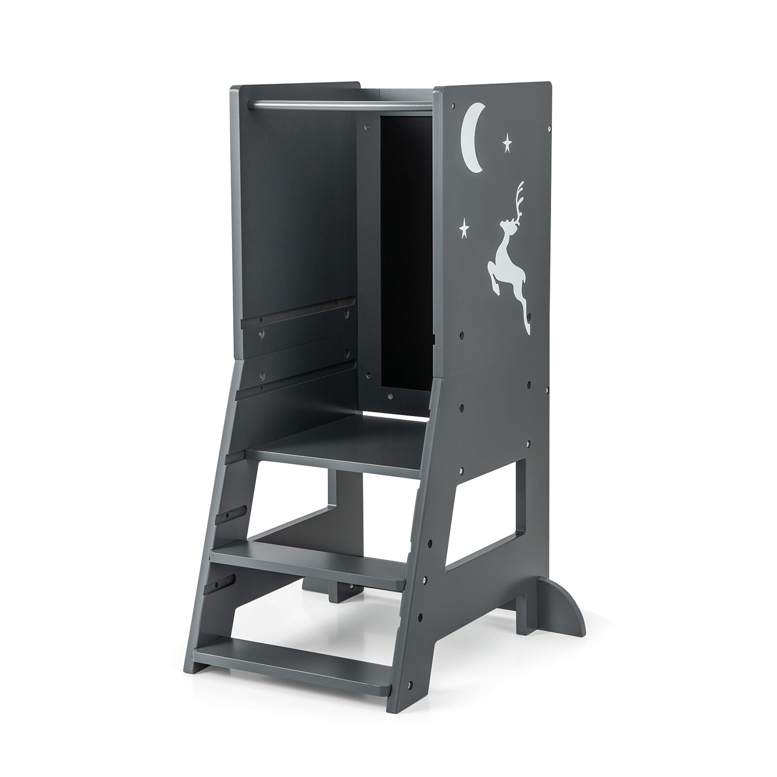 Costway Toddler Kitchen Stool Helper Baby Standing Tower with Chalkboard and Whiteboard-Gray Costway Toddler Kitchen Stool Helper Baby Standing Tower with Chalkboard and Whiteboard-Gray