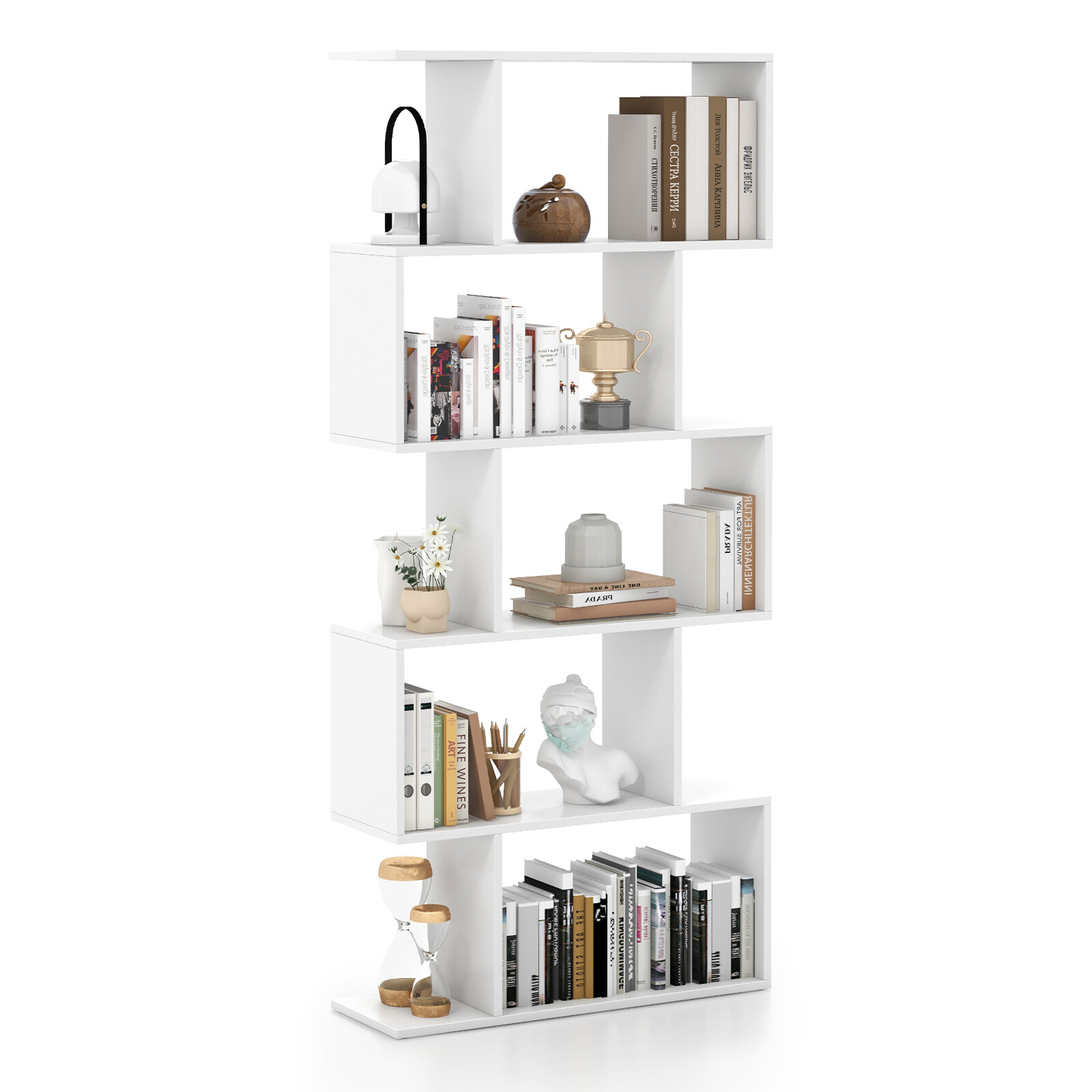 Immagine prodotto - Libreria a 5 ripiani a forma di S bianca
