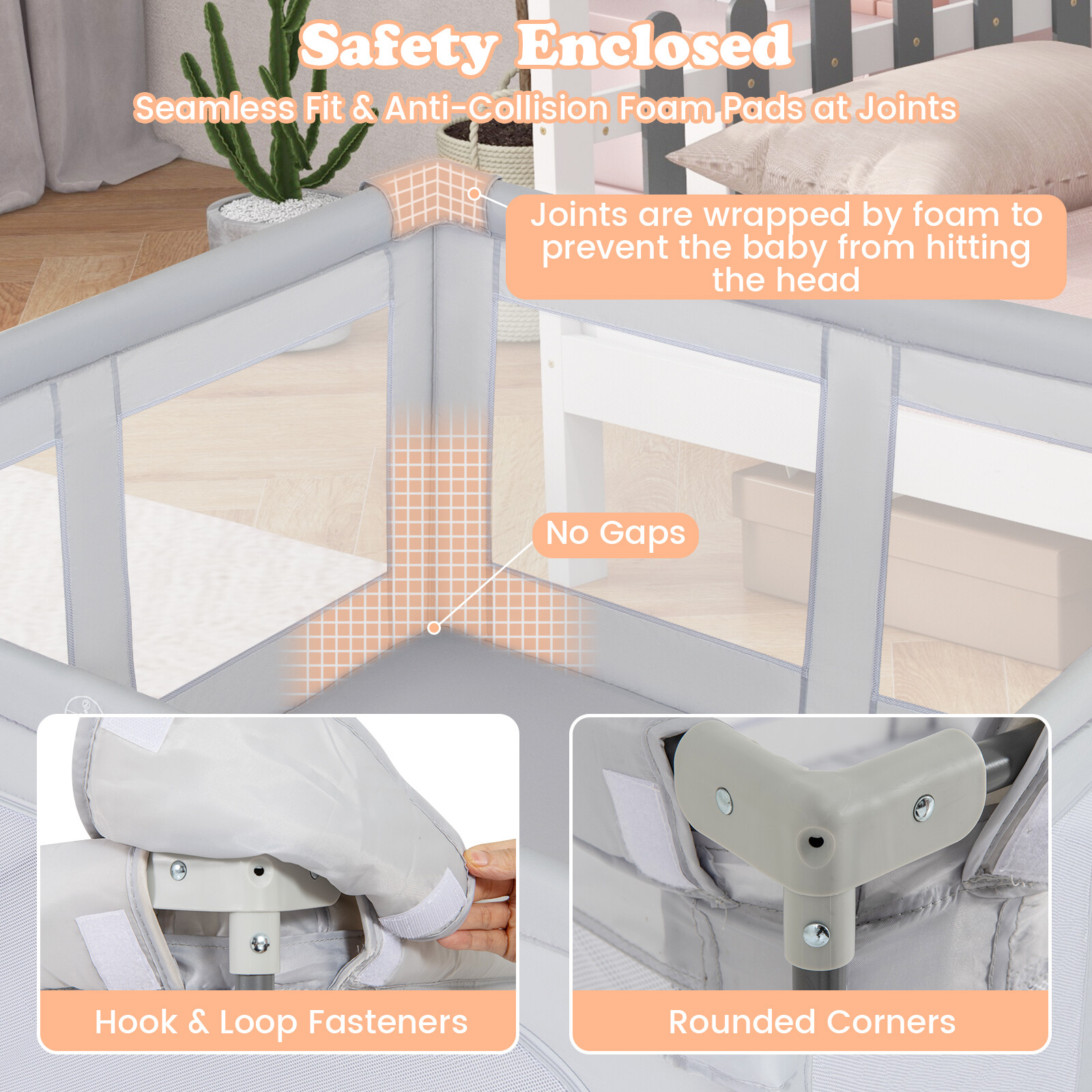 Suur beebimänguaed BPA-vaba kokkupandav väikelaste turvapiire lukuga väravaga-S