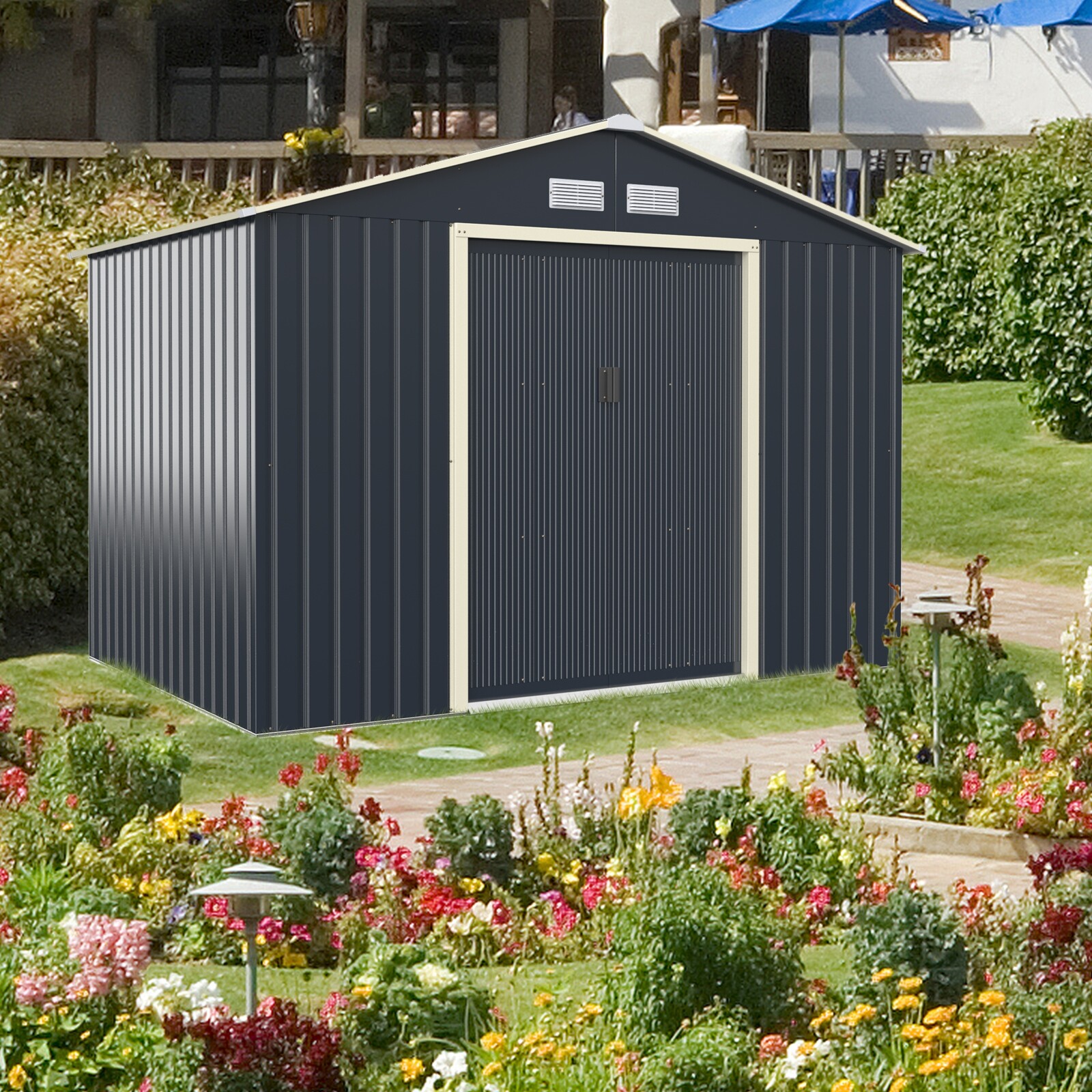 9 x 6 jala (2,7 x 1,8 m) metallist hoiukuur aia ja tööriistade jaoks - hall