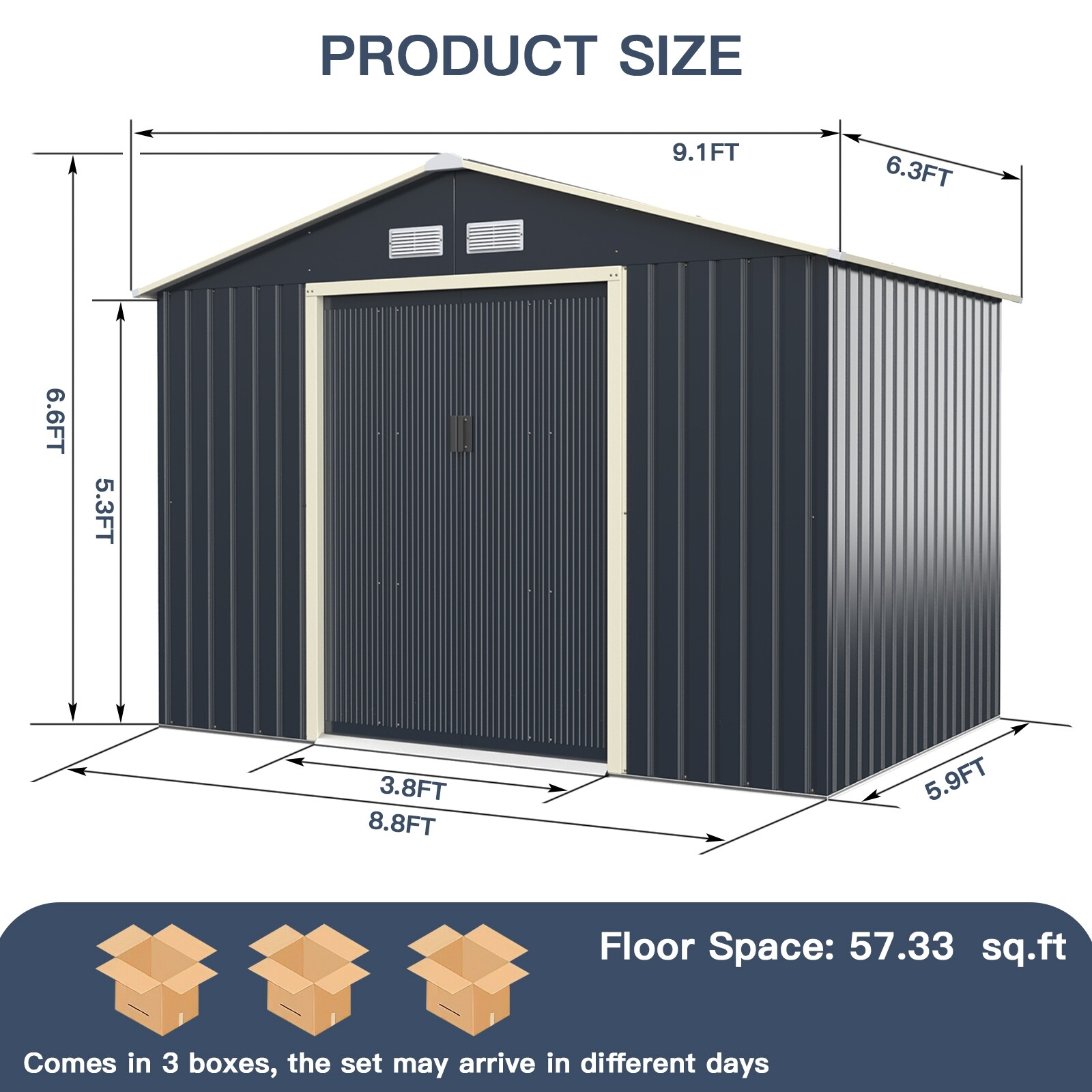 9 x 6 jala (2,7 x 1,8 m) metallist hoiukuur aia ja tööriistade jaoks - hall