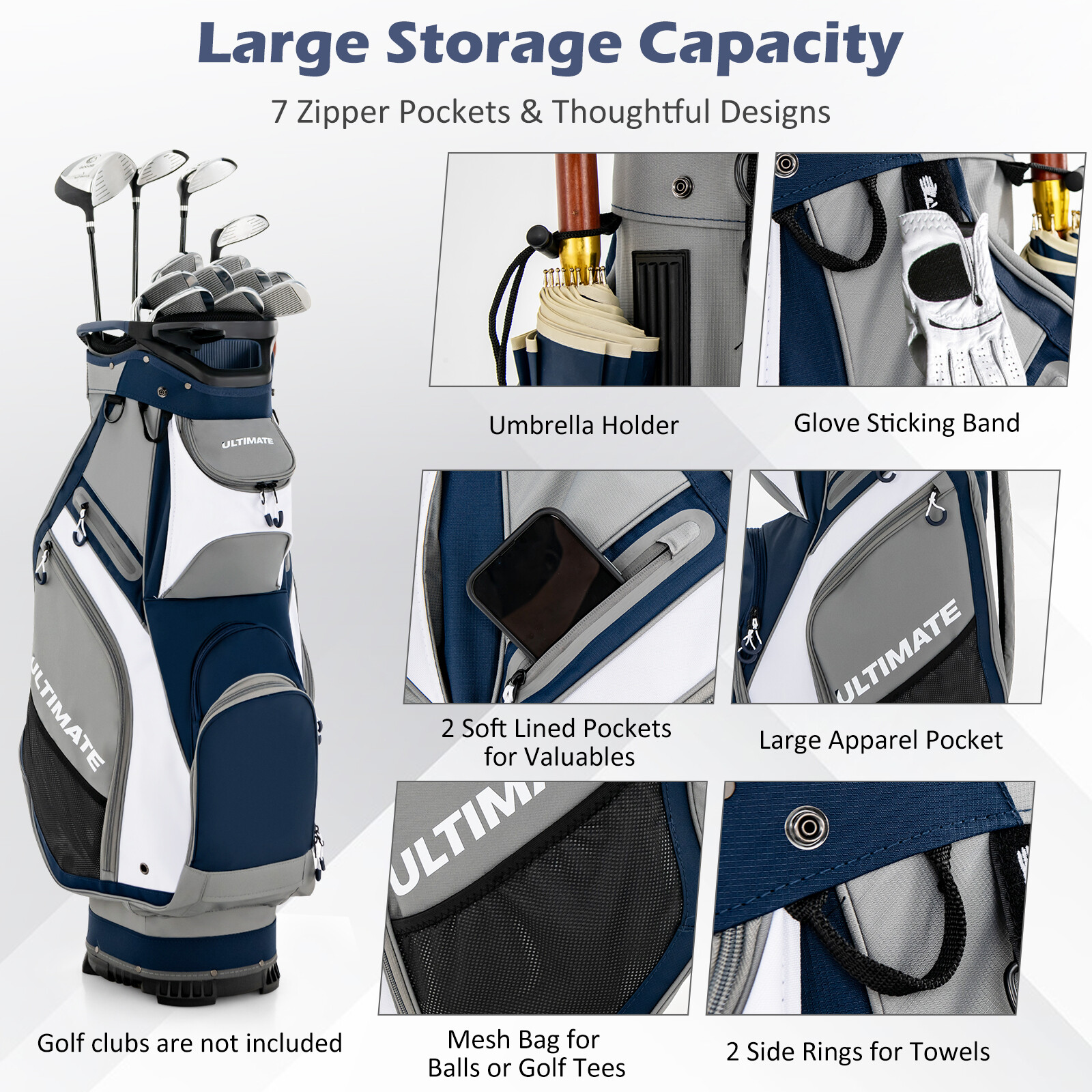 27 cm golfikott 14-suunalise vaheseina ja 7 lukuga taskuga - tumesinine