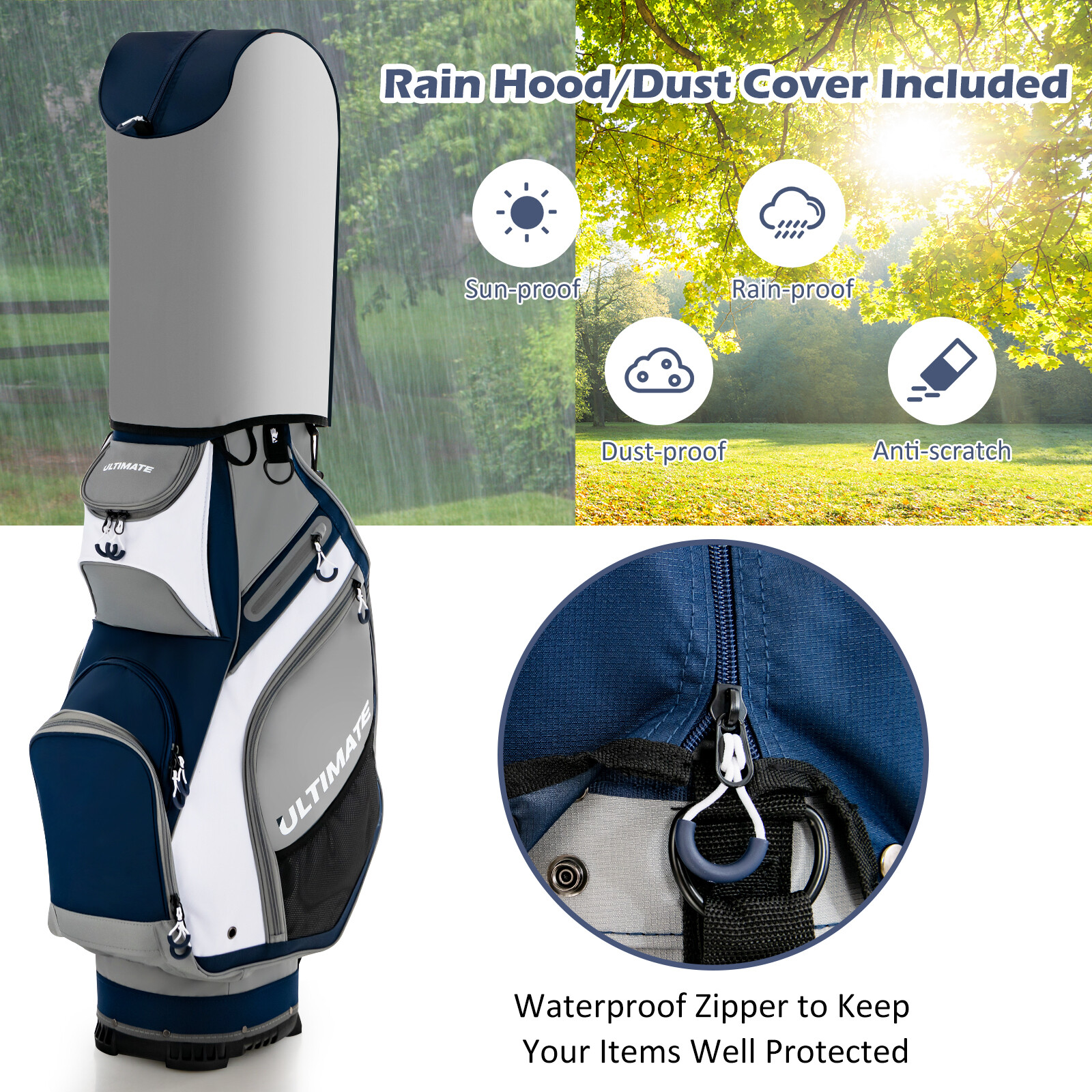 27 cm golfikott 14-suunalise vaheseina ja 7 lukuga taskuga - tumesinine