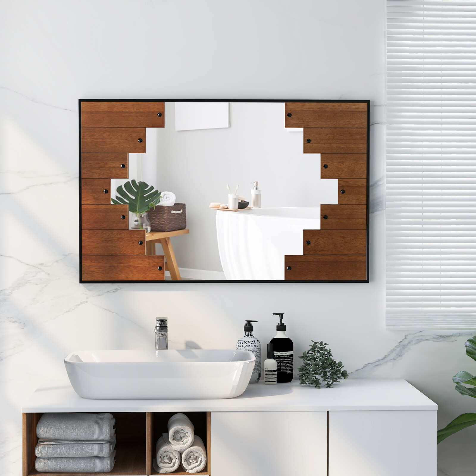95 cm x 67 cm dekoratiivne ristkülikukujuline seinapeegel klaveriklahvikujulise raamiga – must