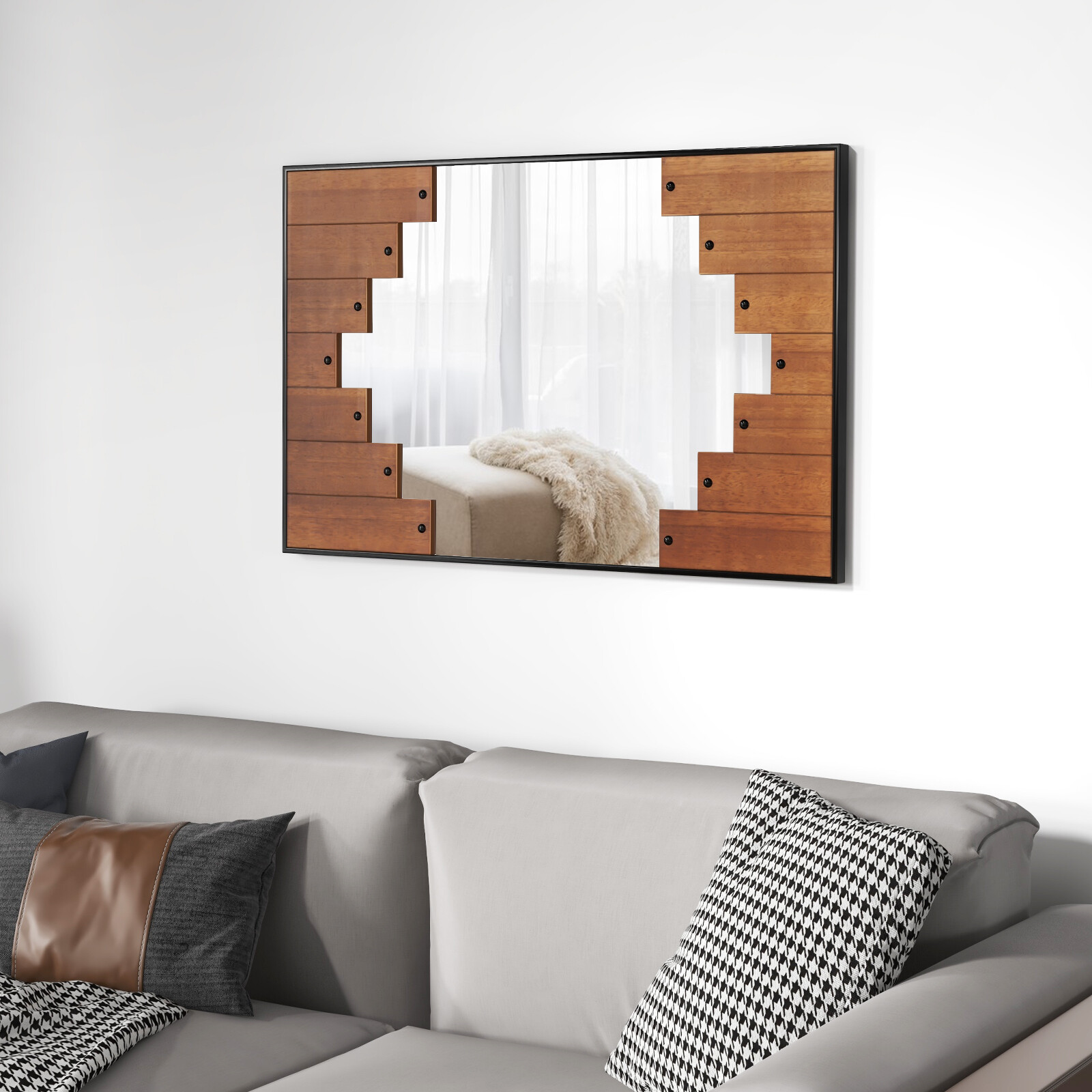 95 cm x 67 cm dekoratiivne ristkülikukujuline seinapeegel klaveriklahvikujulise raamiga – must