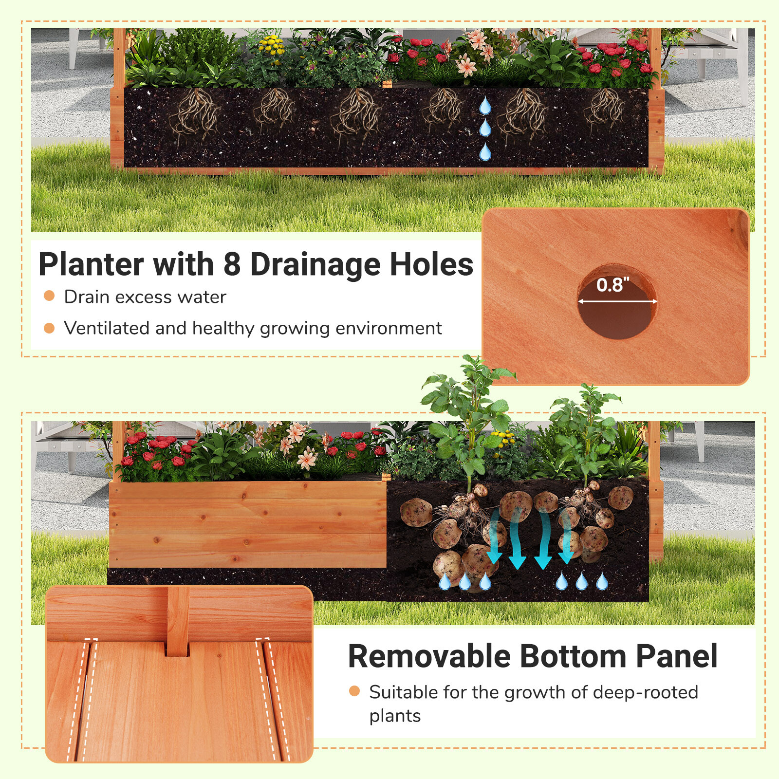 Raised Garden Bed Planter Box with Lattice Trellis Drainage Holes
