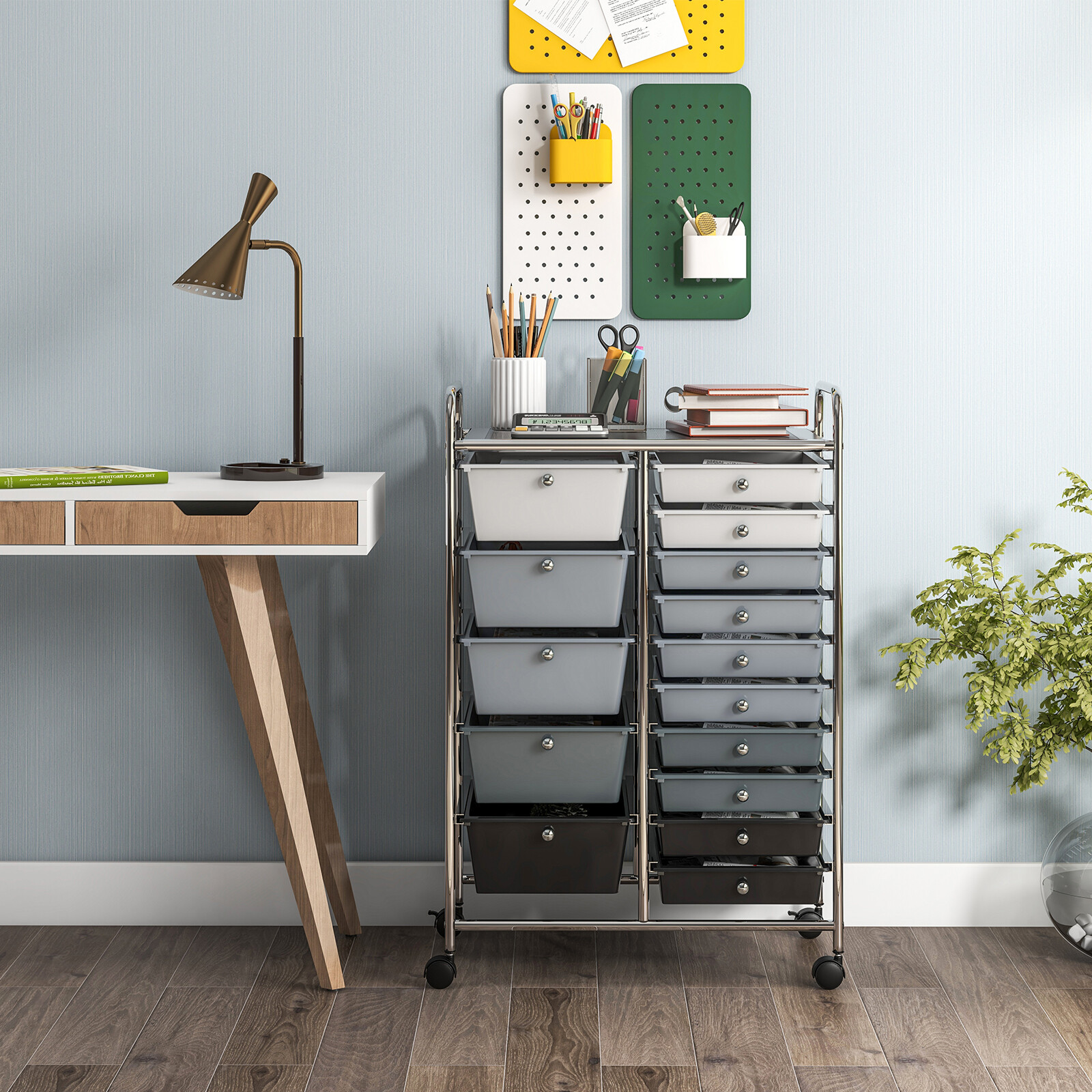 15-Drawer Utility Rolling Organizer Cart Multi-Use Storage-Black & Gray 15-Drawer Utility Rolling Organizer Cart Multi-Use Storage-Black & Gray