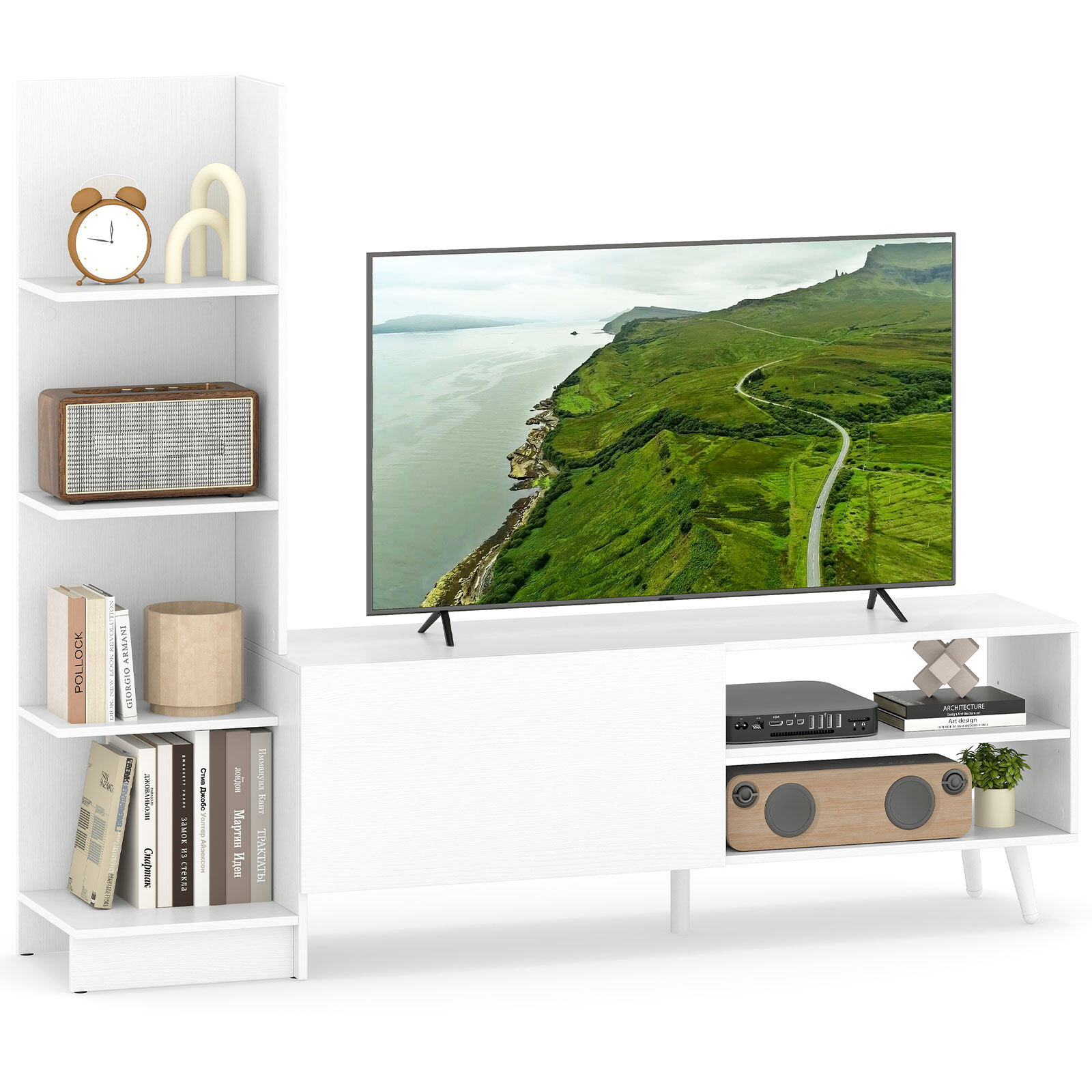 Costway TV Stand for TVs up to 50 Inches Entertainment Center Modern Mid Century TV Cabinet-White Costway TV Stand for TVs up to 50 Inches Entertainment Center Modern Mid Century TV Cabinet-White
