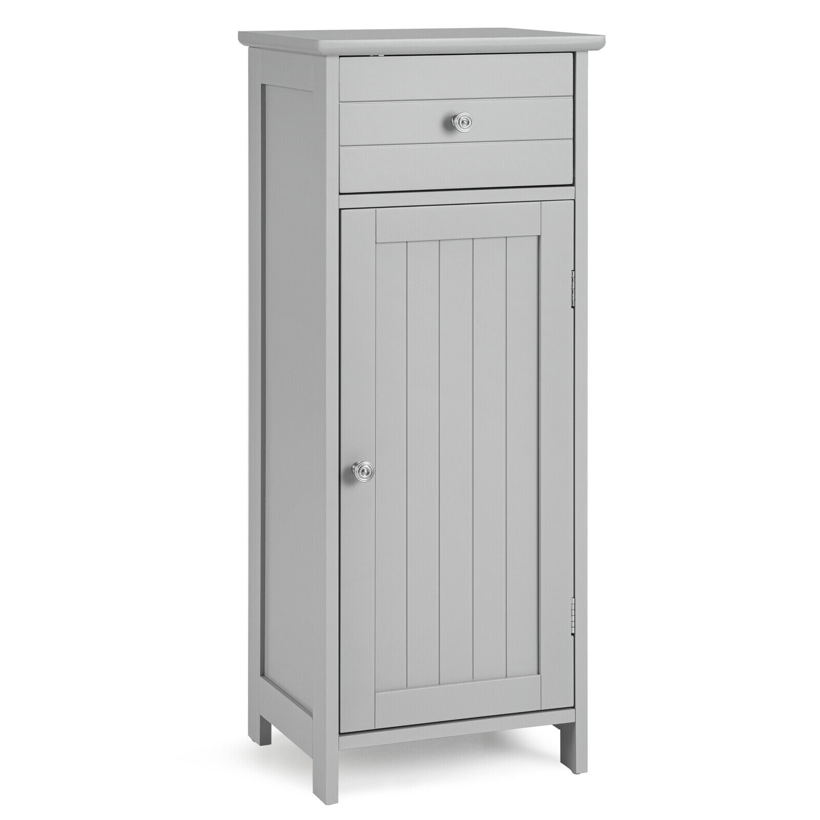 Costway Wooden Bathroom Floor Storage Cabinet with Drawer and Shelf-Gray