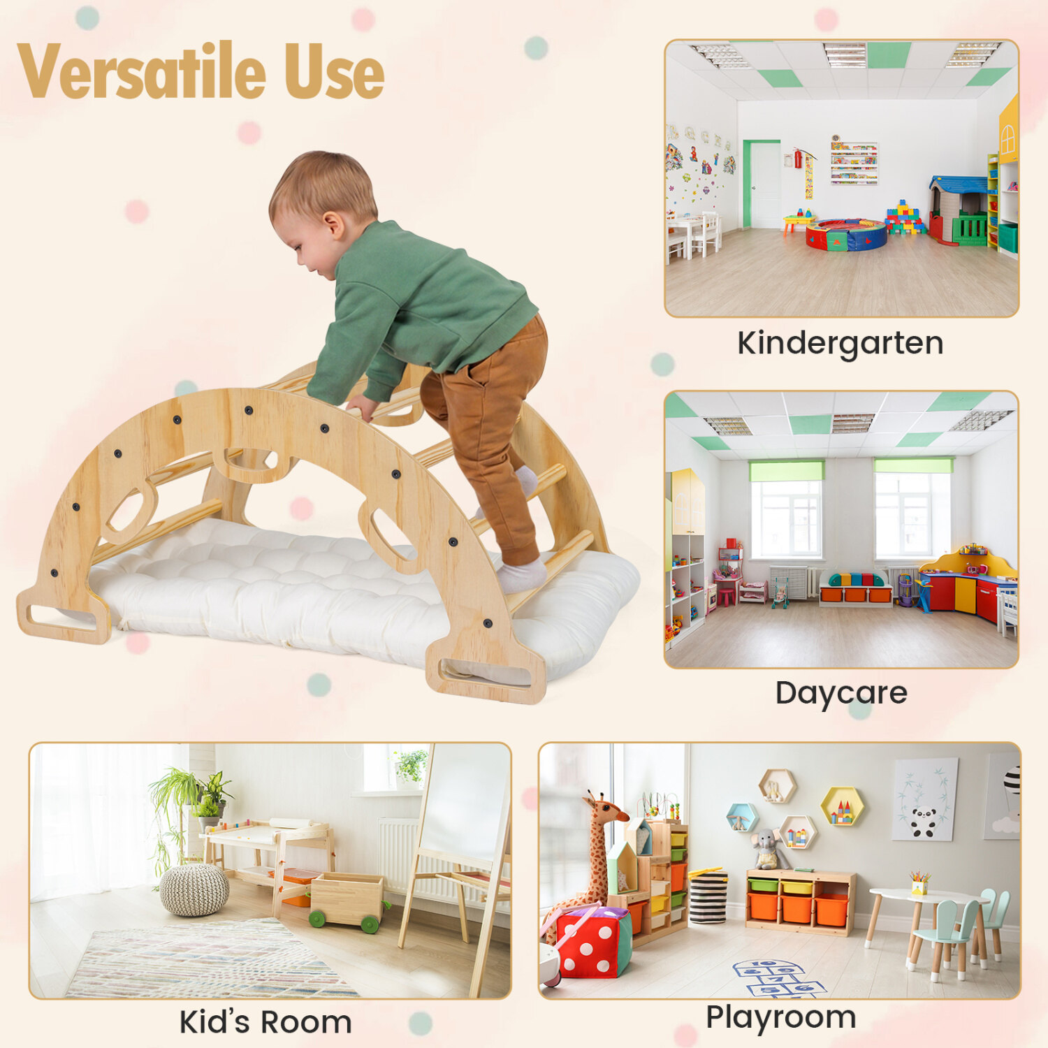 Puidust kiikronimiskaar padjaga Montessori laste ronimiskiik