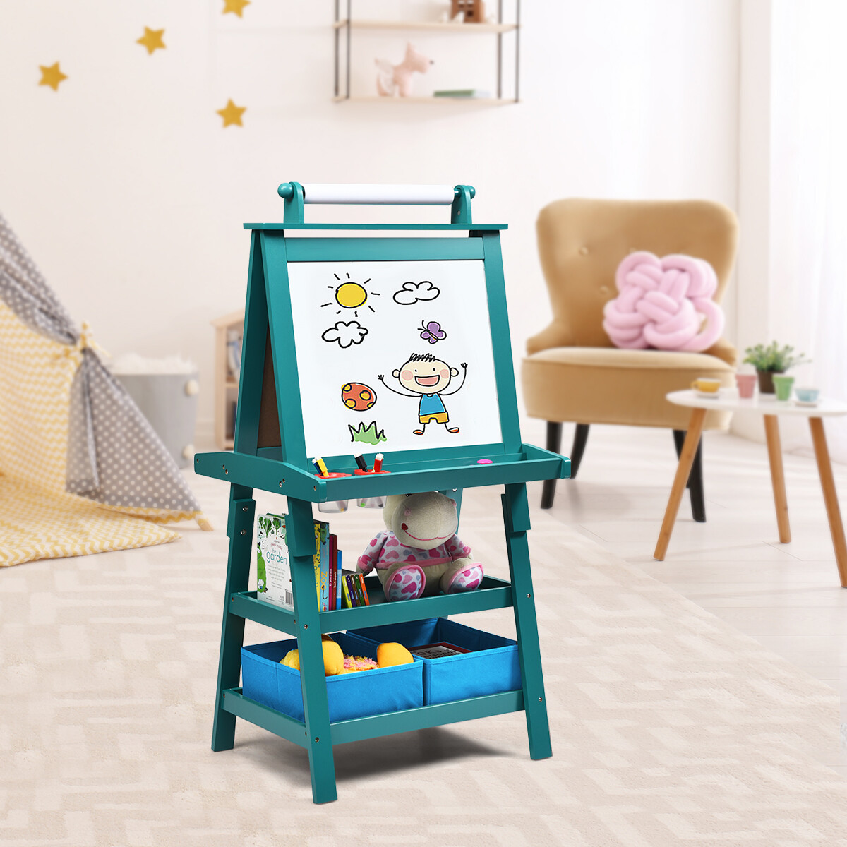 3 in 1 Double-Sided Storage Art Easel-Green 3 in 1 Double-Sided Storage Art Easel-Green