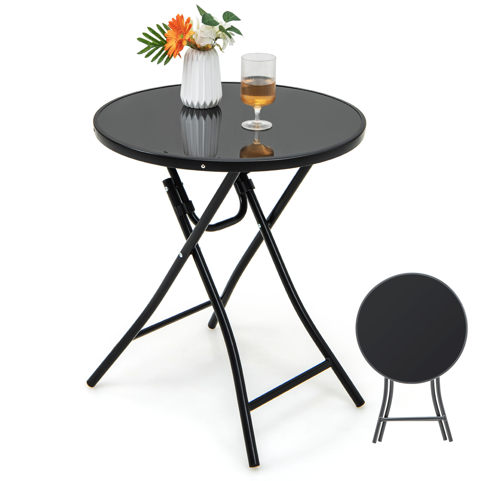 58 cm ümmargune bistroolaud karastatud klaasist lauaplaadiga