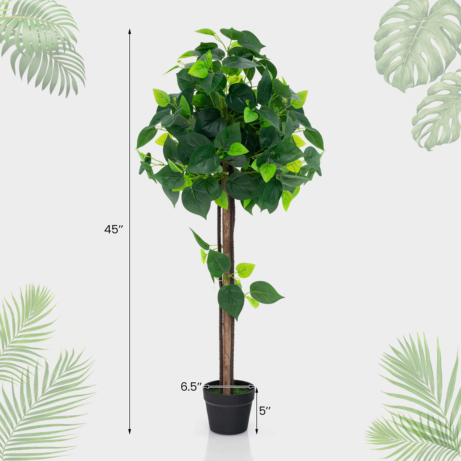 114 cm kunsthortensiapuu päris puidust tüve ja realistlike hortensialehtedega