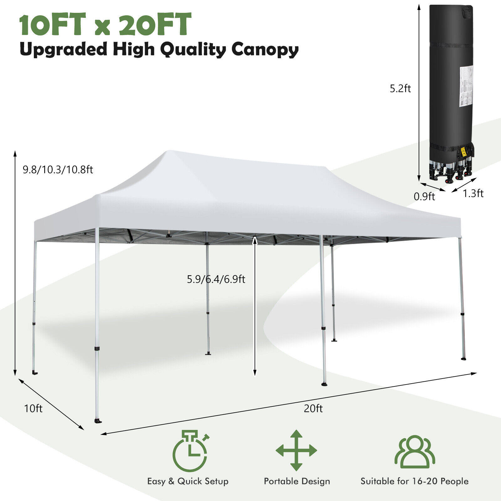 10 x 20 jala (3 x 6 m) suurune kokkupandav hüpiktelk terrassile - valge