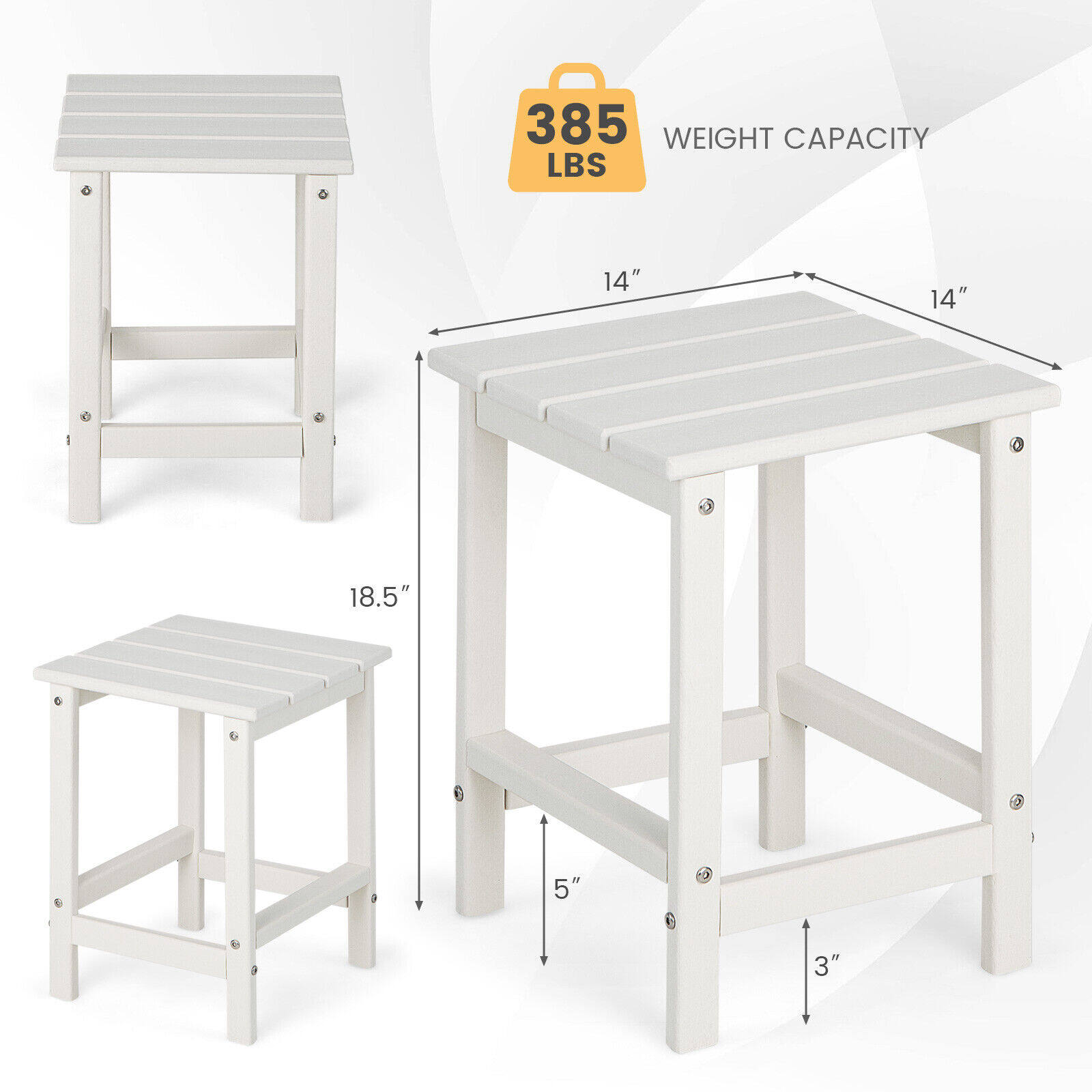 36 cm kandiline ilmastikukindel Adirondacki abilaud – valge