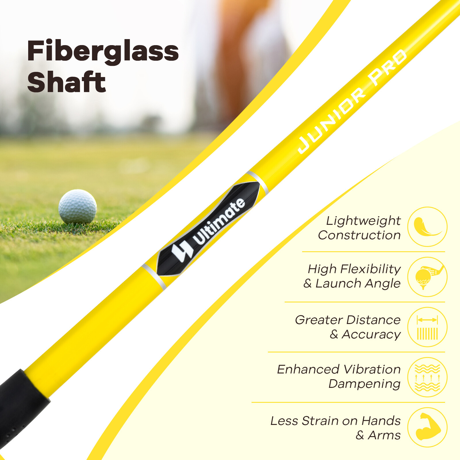 86 cm 165 CC Junior #3 Fairway puidust golfikepp klaaskiust varrega lastele vanuses 8-10 - kollane