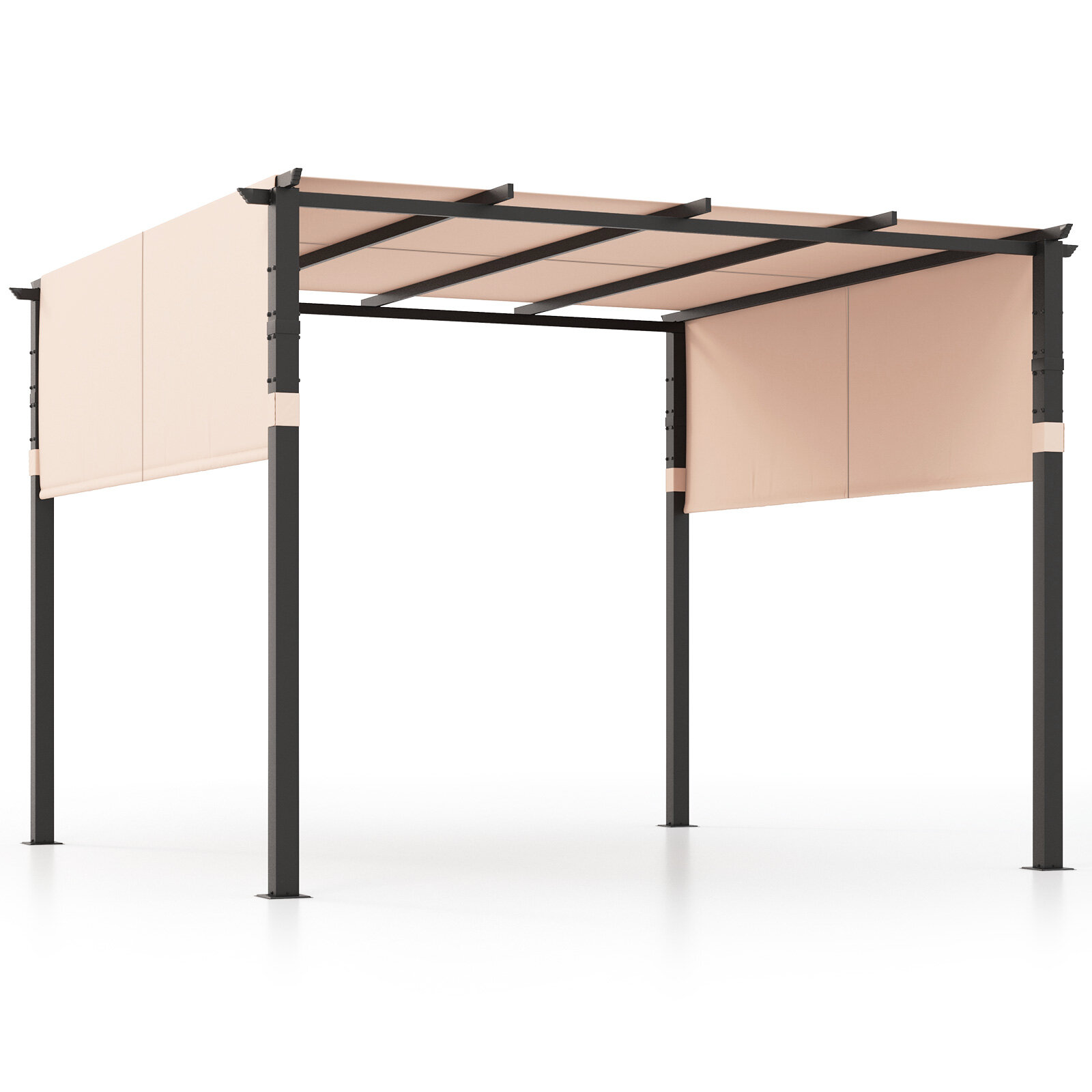 10 x 10 jala (3 x 3 m) lameda ülaosaga pergola väljatõmmatava varikatusega aia, basseini ääres ja tagaaias - beež