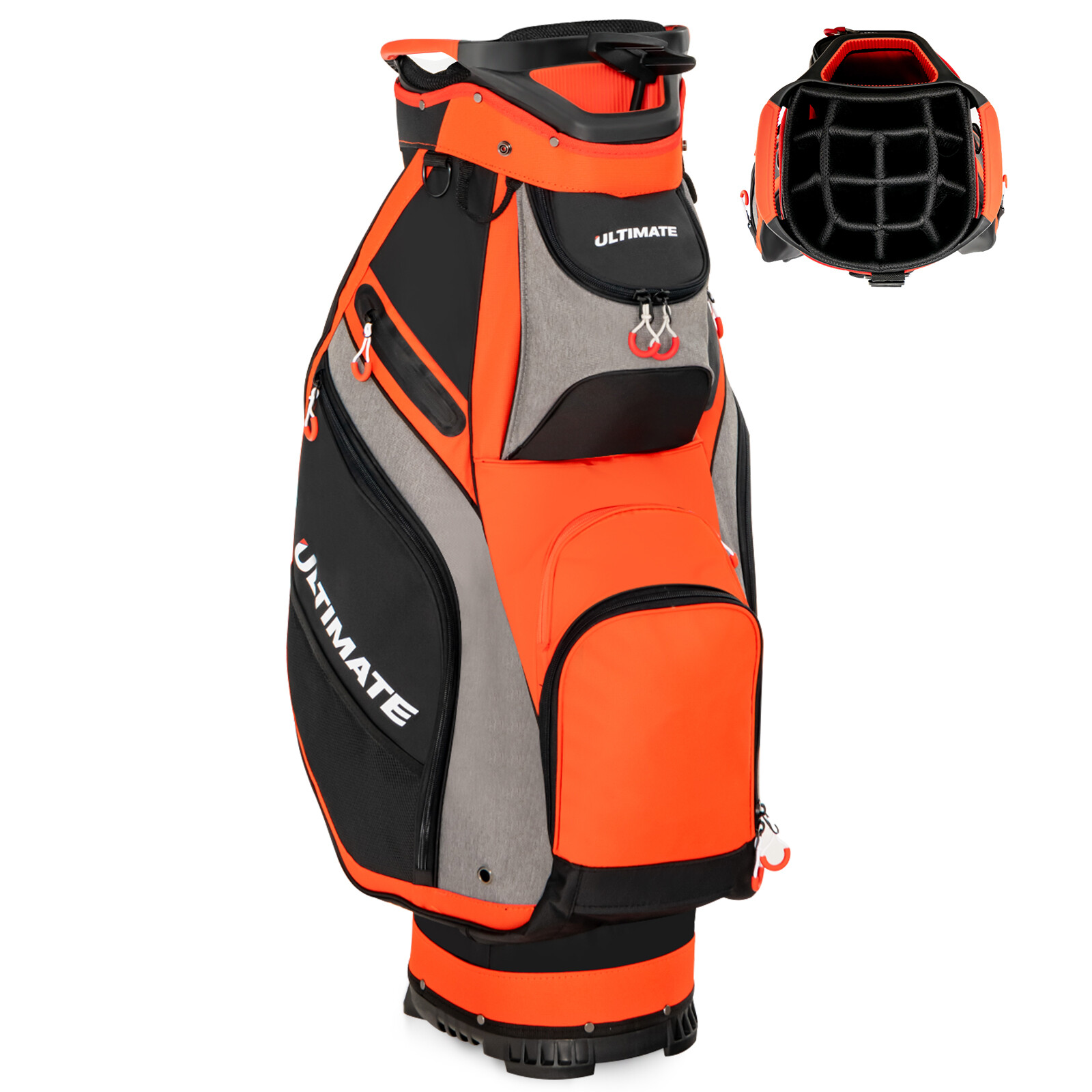27 cm golfikott 14-suunalise vaheseina ja 7 lukuga taskuga - oranž