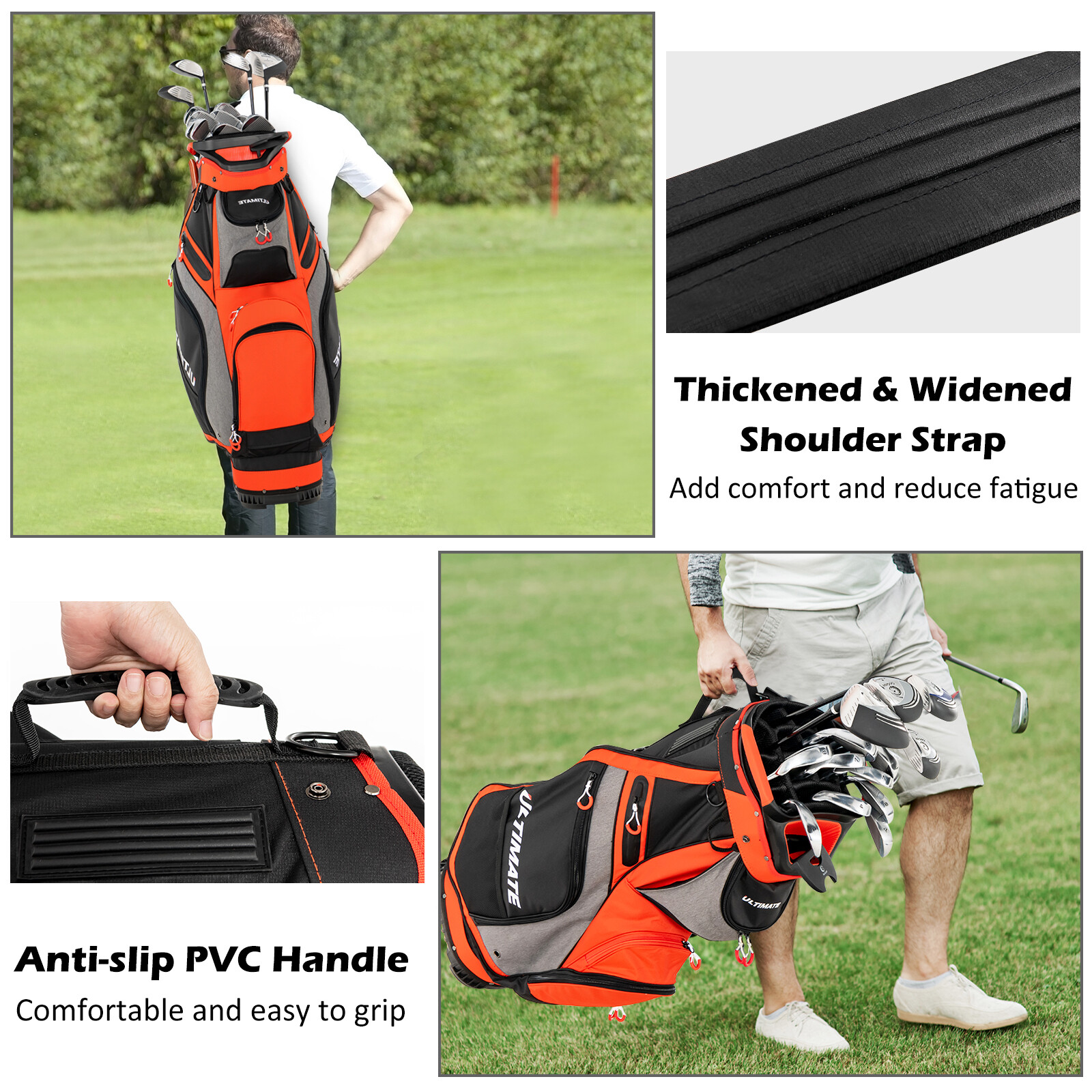 27 cm golfikott 14-suunalise vaheseina ja 7 lukuga taskuga - oranž