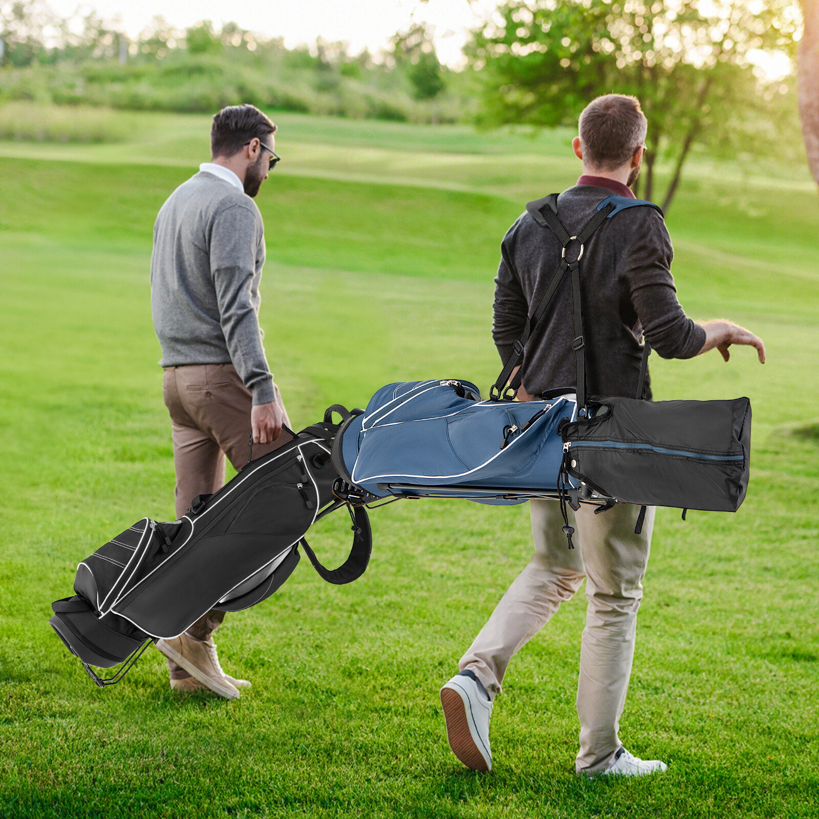 Golfikäru kott neljasuunalise jagajaga ja kandekorraldaja taskutega - sinine