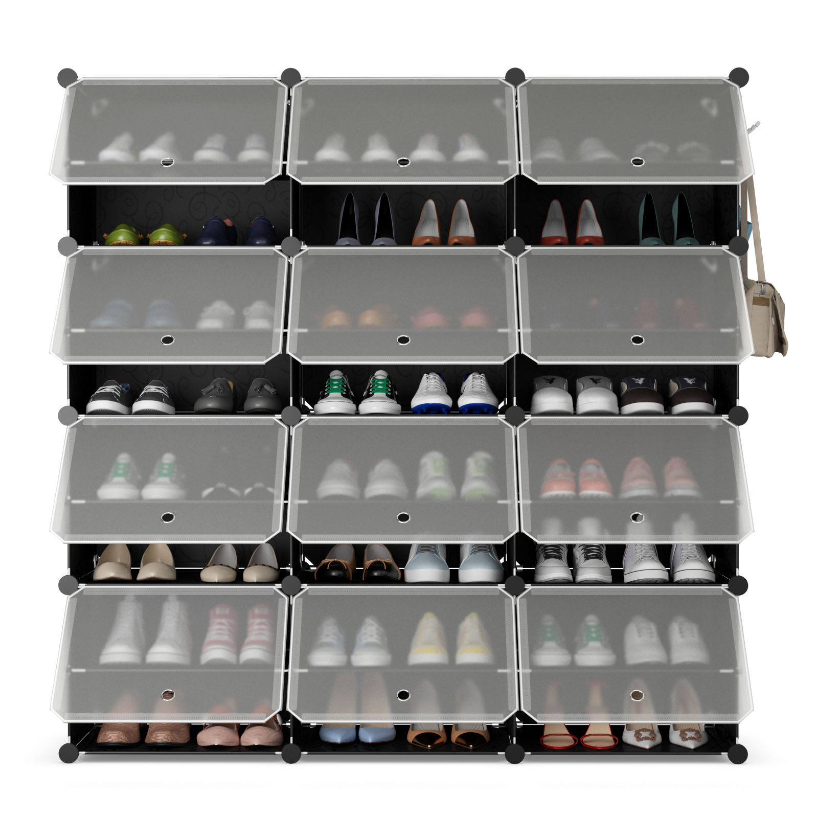 12 kuubikuga 48 paari kaasaskantavaid kingariiuleid konksuga - must