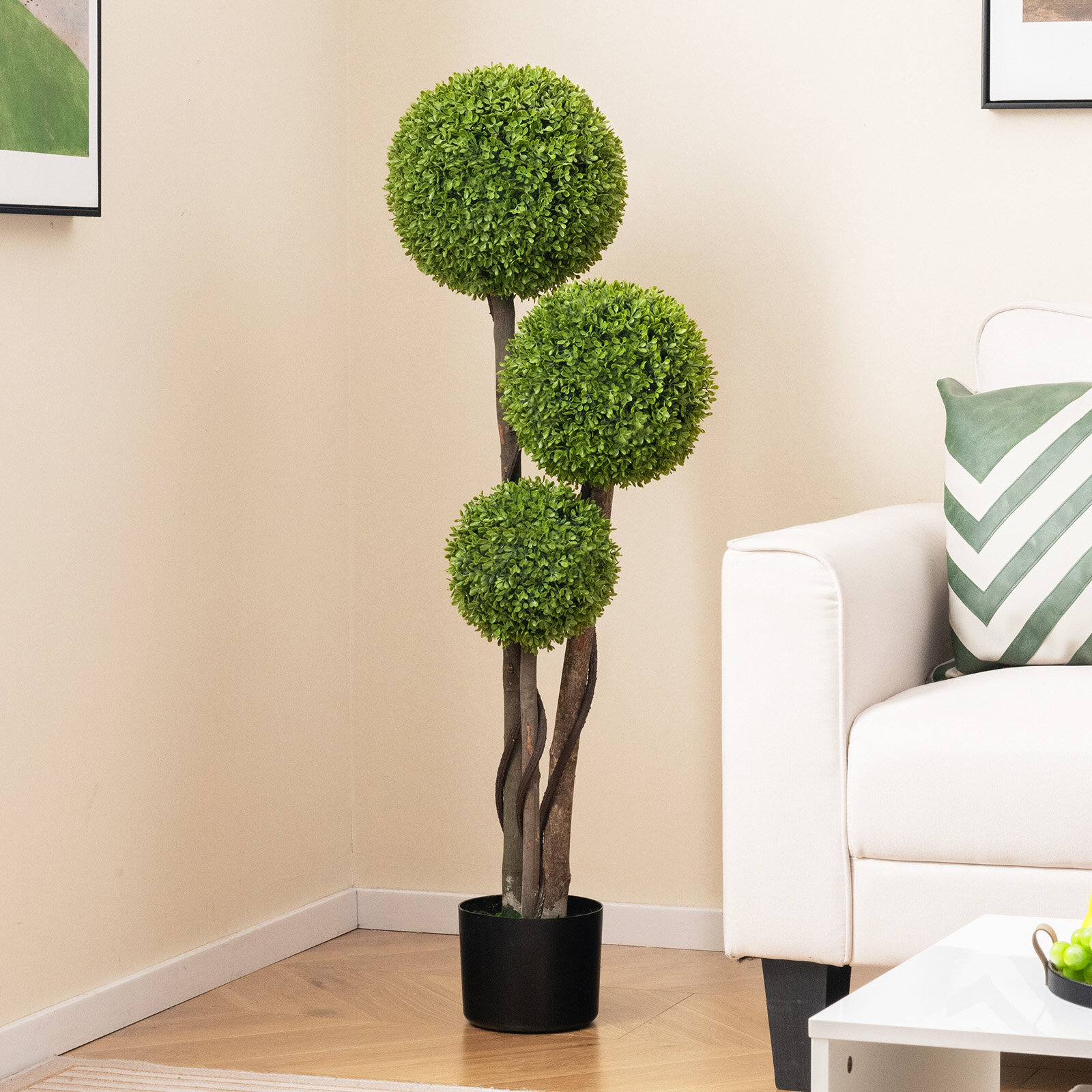 4 FT Artificial Boxwood Topiary Ball Tree in Weighted Pot with Triple Ball 4 FT Artificial Boxwood Topiary Ball Tree in Weighted Pot with Triple Ball