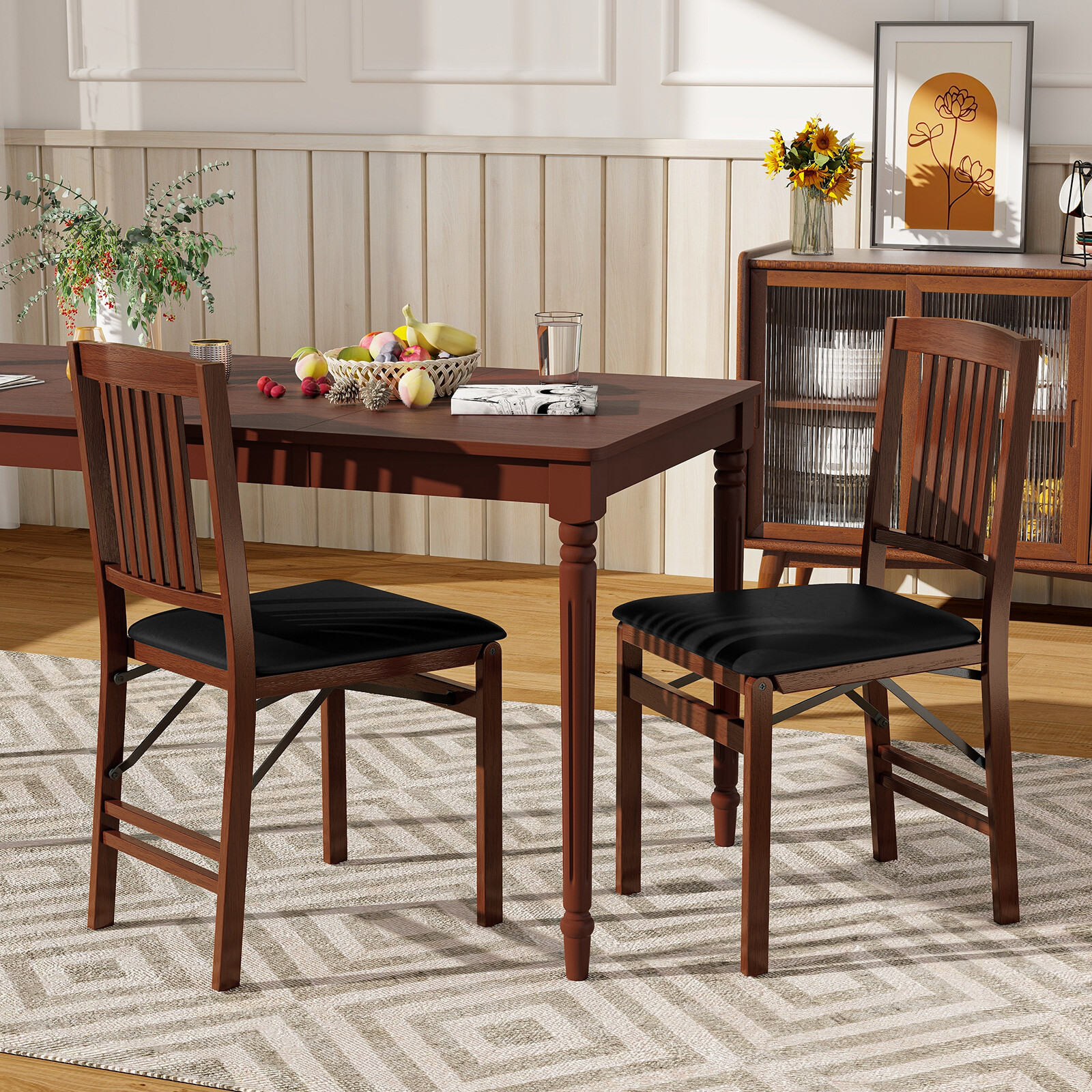 Set of 2 Foldable Upholstered Kitchen Chairs with Padded Seat-Brown Set of 2 Foldable Upholstered Kitchen Chairs with Padded Seat-Brown