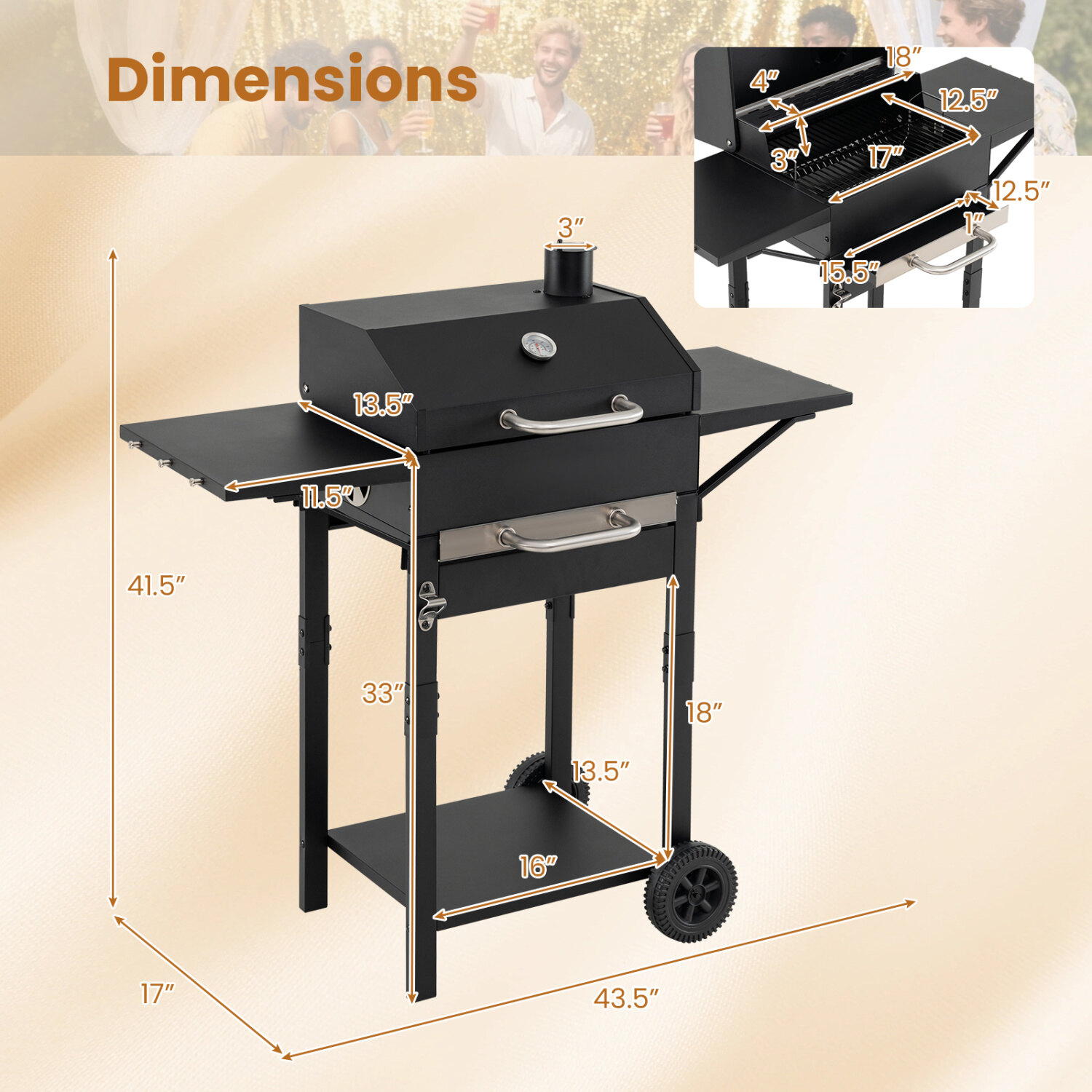 Vista prodotto - Barbecue affumicatore con termometro