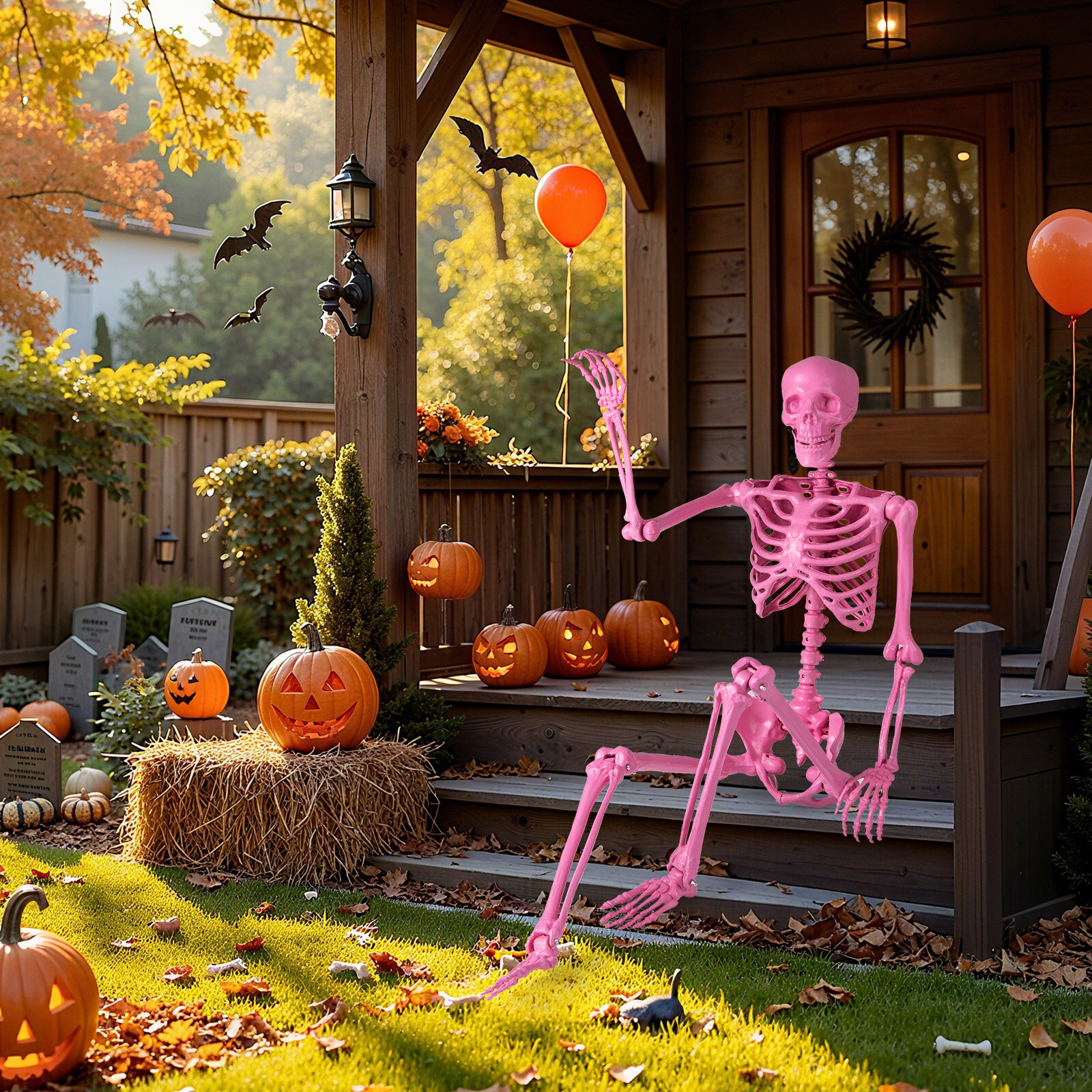 5.5 FT Life-Size Halloween Poseable Skeleton Pink Movable Joints 5.5 FT Life-Size Halloween Poseable Skeleton Pink Movable Joints