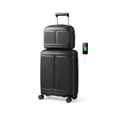 Kaheosaline pagasikomplekt: 51 cm käsipagas ja 36 cm kosmeetikakott – must