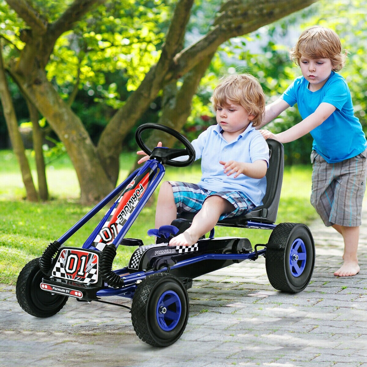 4 ratast lastele pedaalidega jalgrattaga go kart võidusõiduauto õues mängitav mänguasi - sinine