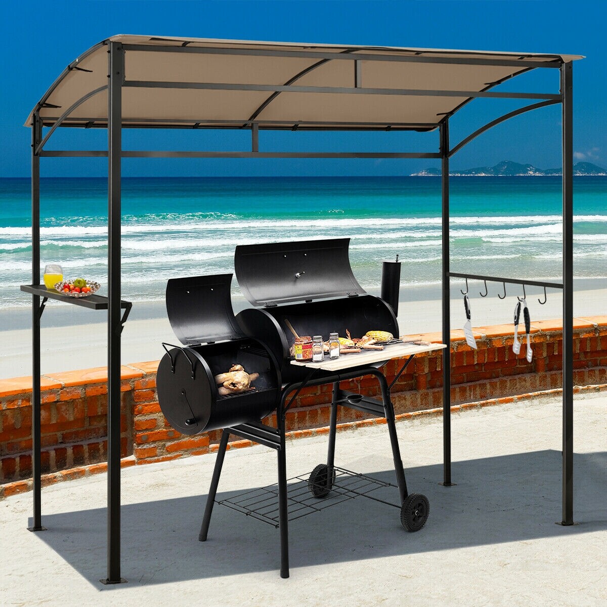 7 x 4,5 jala (2,1 x 1,9 m) grillvarikatus õue terrassile aeda grilli varikatus - pruun