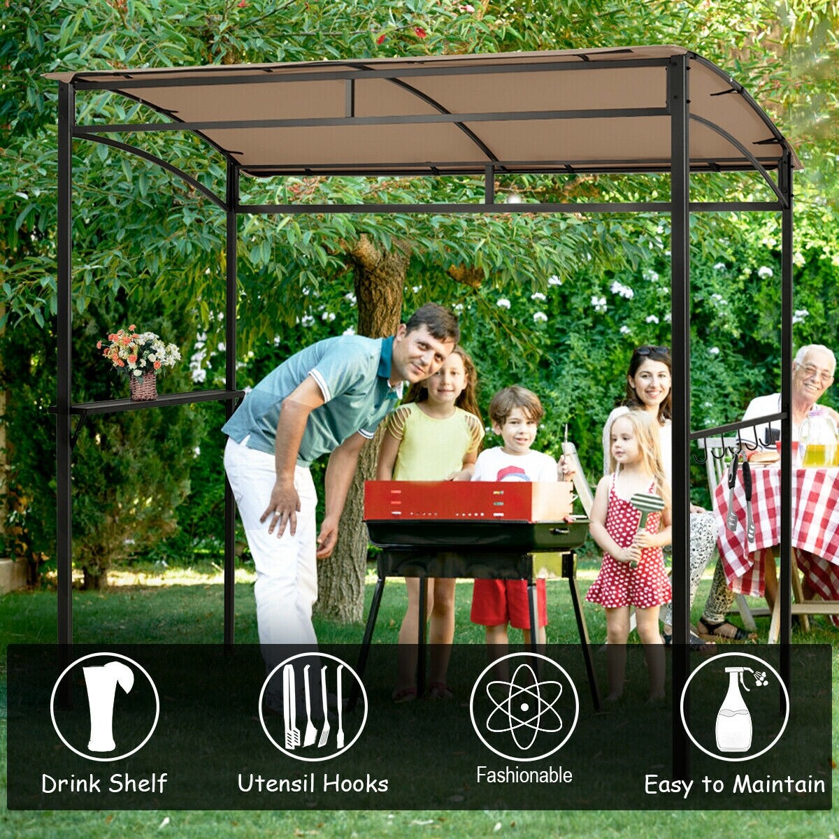 7 x 4,5 jala (2,1 x 1,9 m) grillvarikatus õue terrassile aeda grilli varikatus - pruun