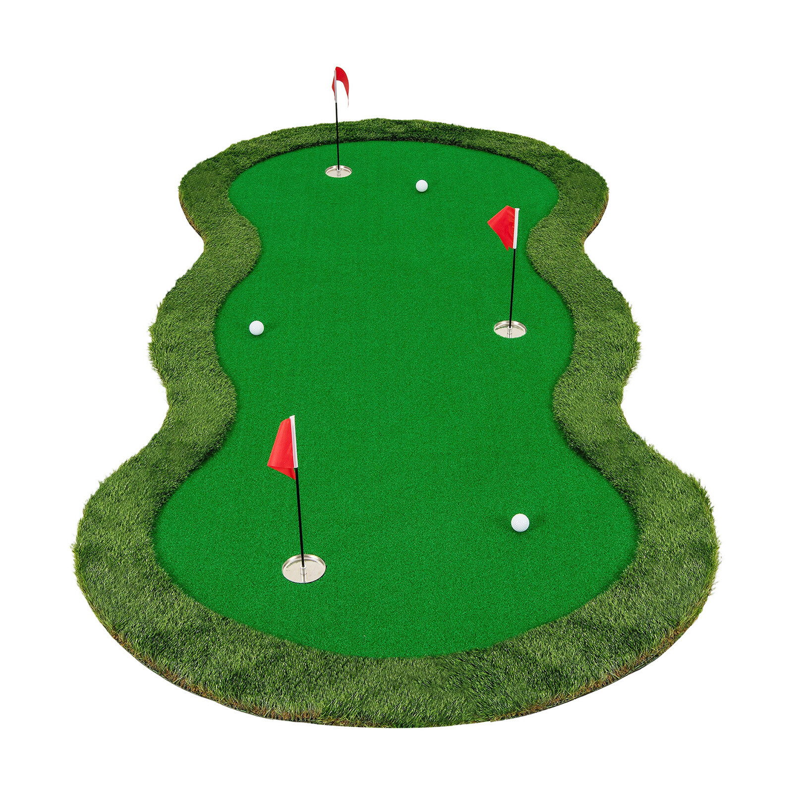 5 x 10 jala (1,5 x 3 meetri) suurune golfiväljaku matt 3 augu ja golfipallidega kodukontori tagaaeda