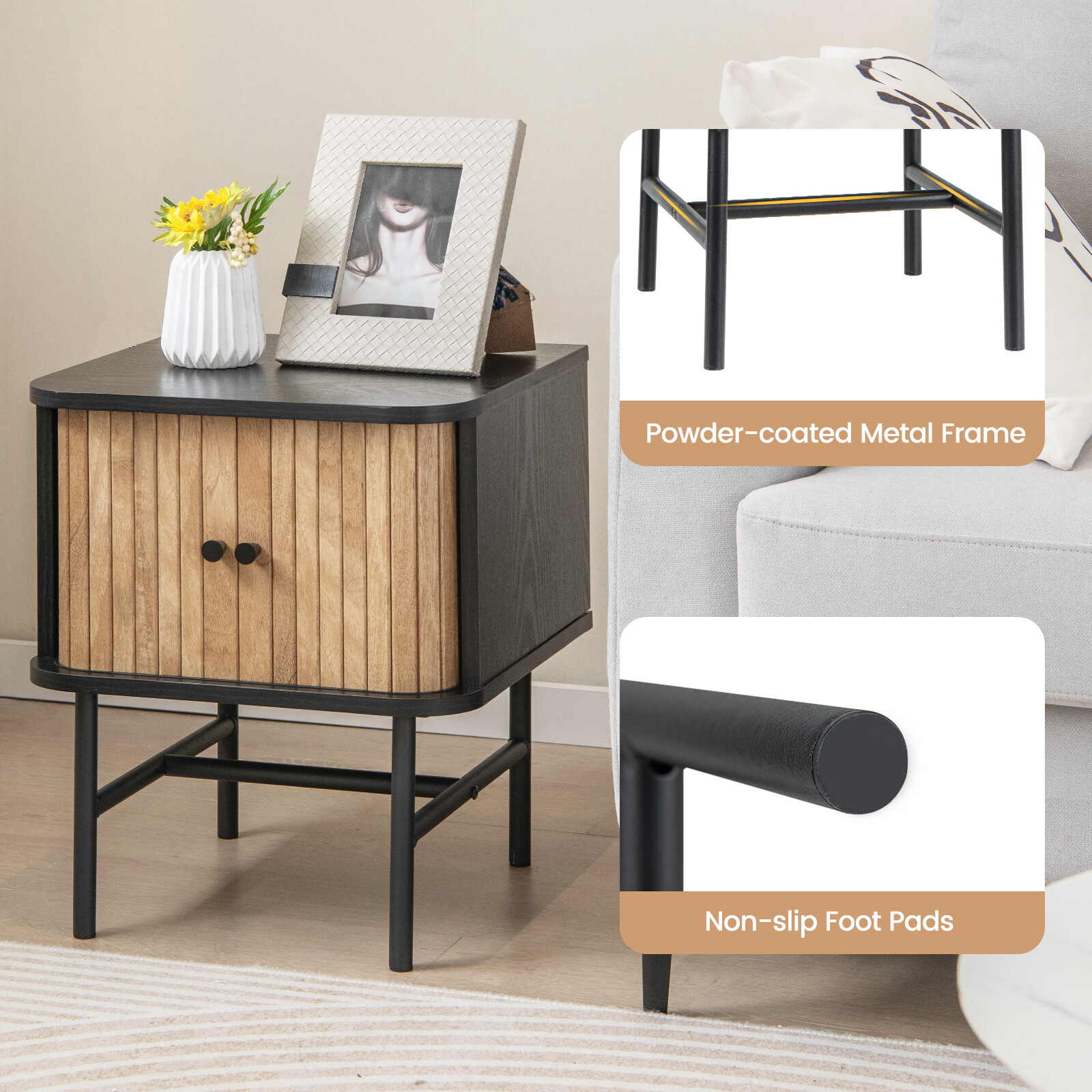 Kesksajandi moodne öökapp lükanduste ja hoiukapiga - must
