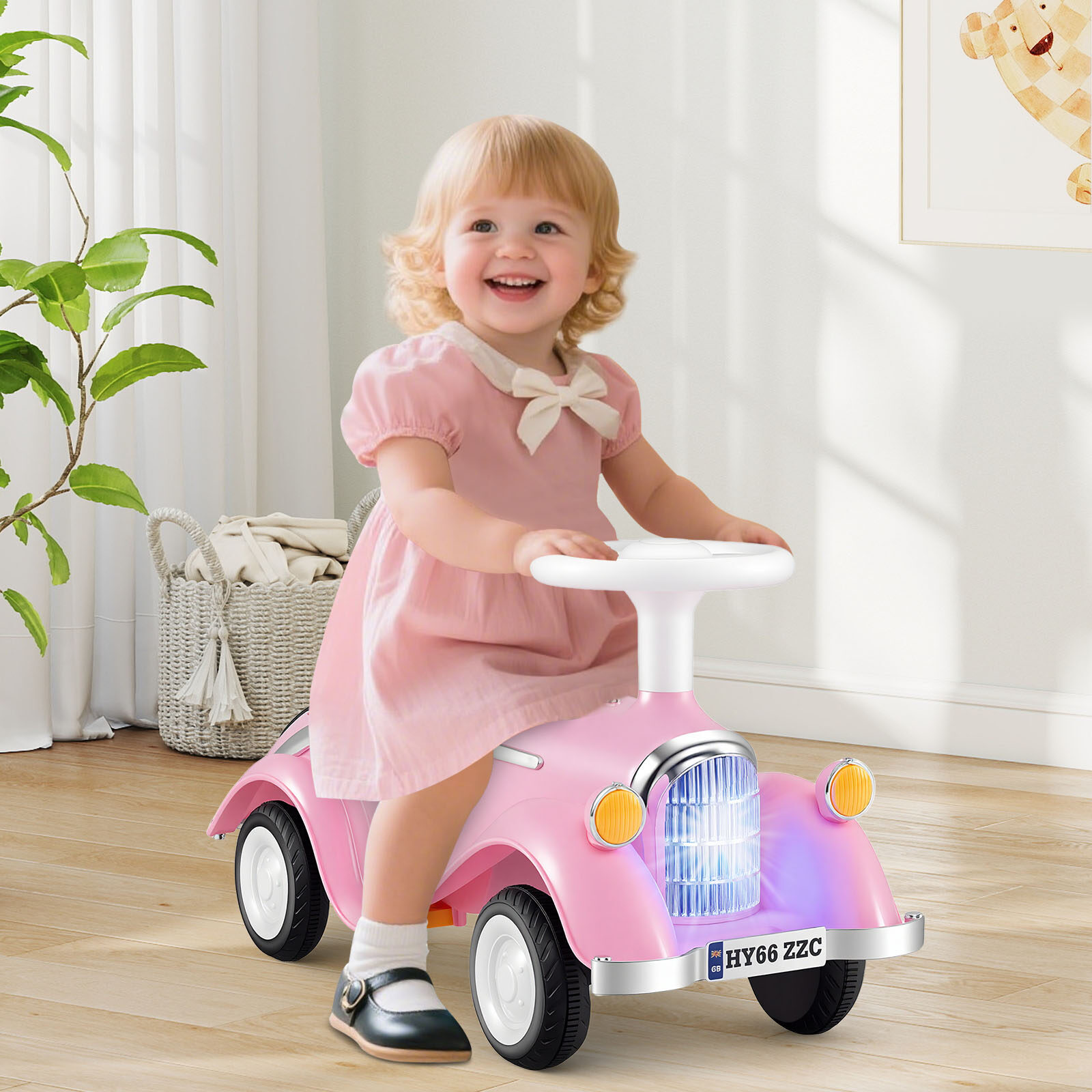 Toddler Ride on Toy Classic Sliding Car with Horn and LED Headlight-Pink Toddler Ride on Toy Classic Sliding Car with Horn and LED Headlight-Pink