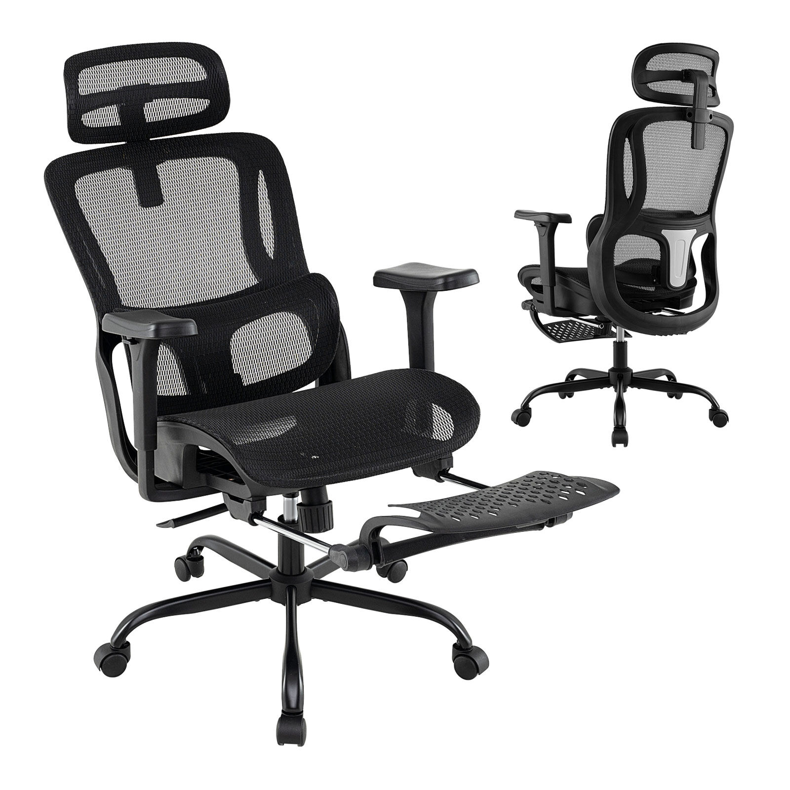 Ergonoomiline kontoritool, pöörlev arvutilaua tool pöörleva peatoega - must