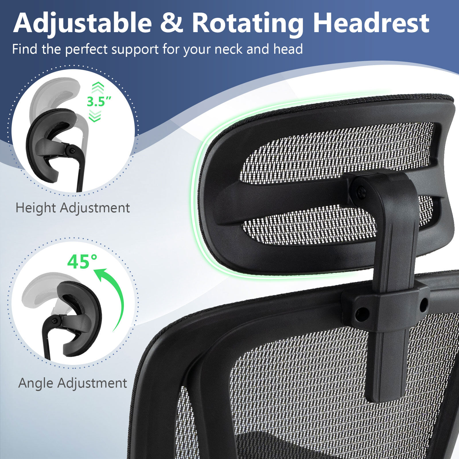 Ergonoomiline kontoritool, pöörlev arvutilaua tool pöörleva peatoega - must
