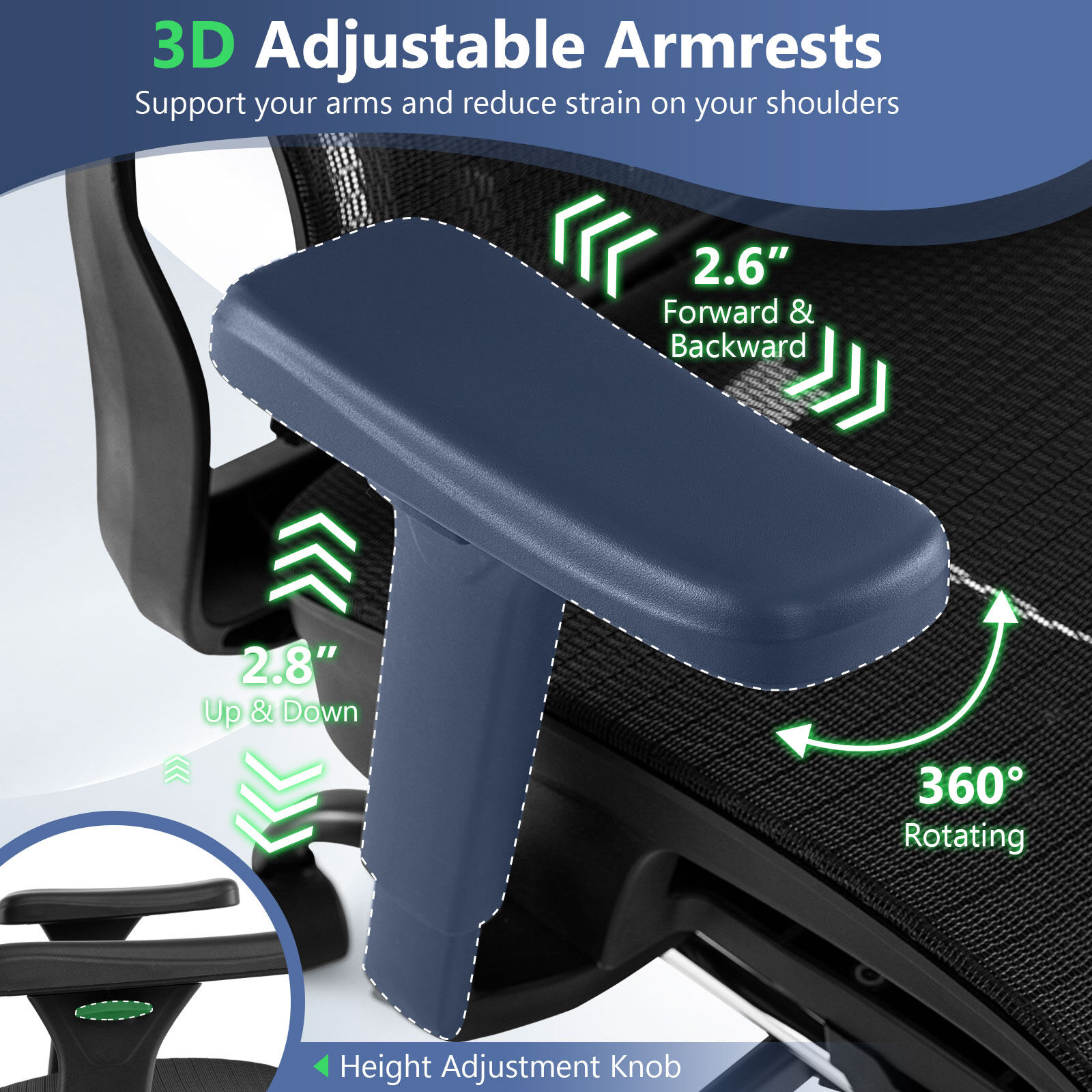 Ergonoomiline kontoritool, pöörlev arvutilaua tool pöörleva peatoega - must